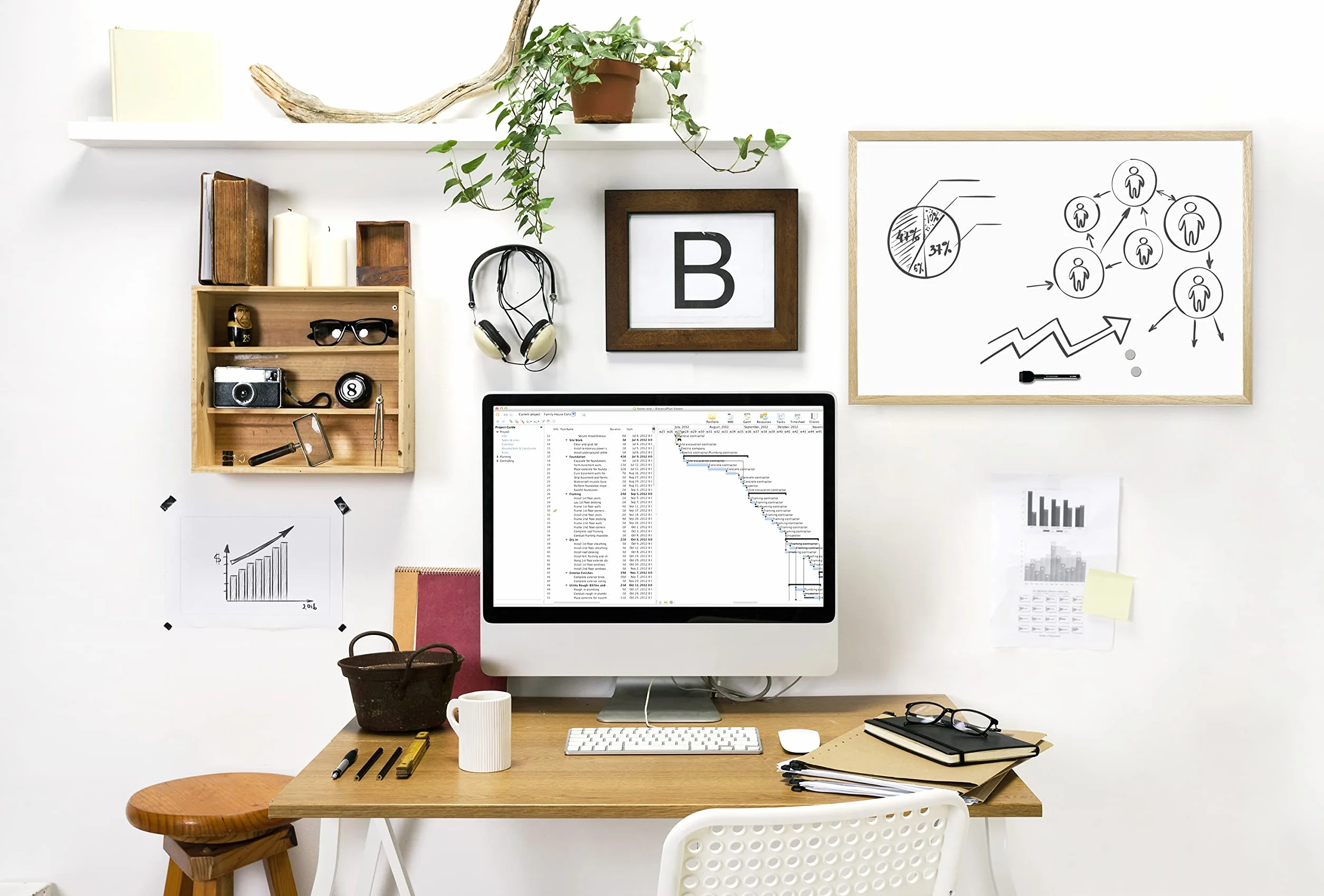 Bi-Office Pizarra blanca magnética marco madera pino 60 x 40 cm