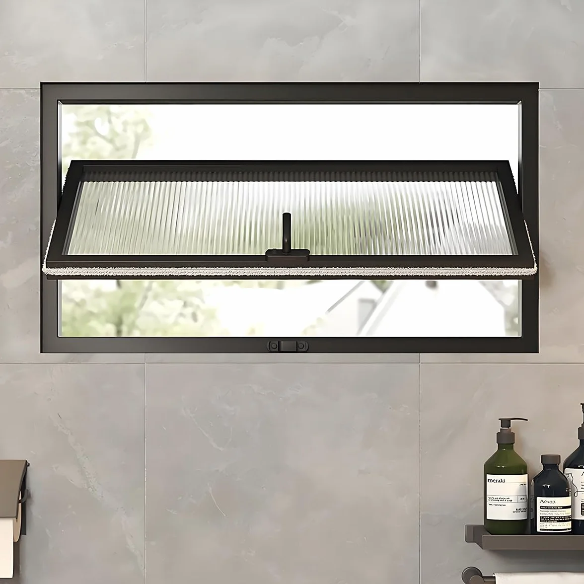 Ventana de vidrio templado giratoria de 360°, ventana de servicio corrediza vertical de aluminio con manija y cerradura, ventana de ventilación metálica empotrada para baño y cocina(White,WxH 60x30cm/
