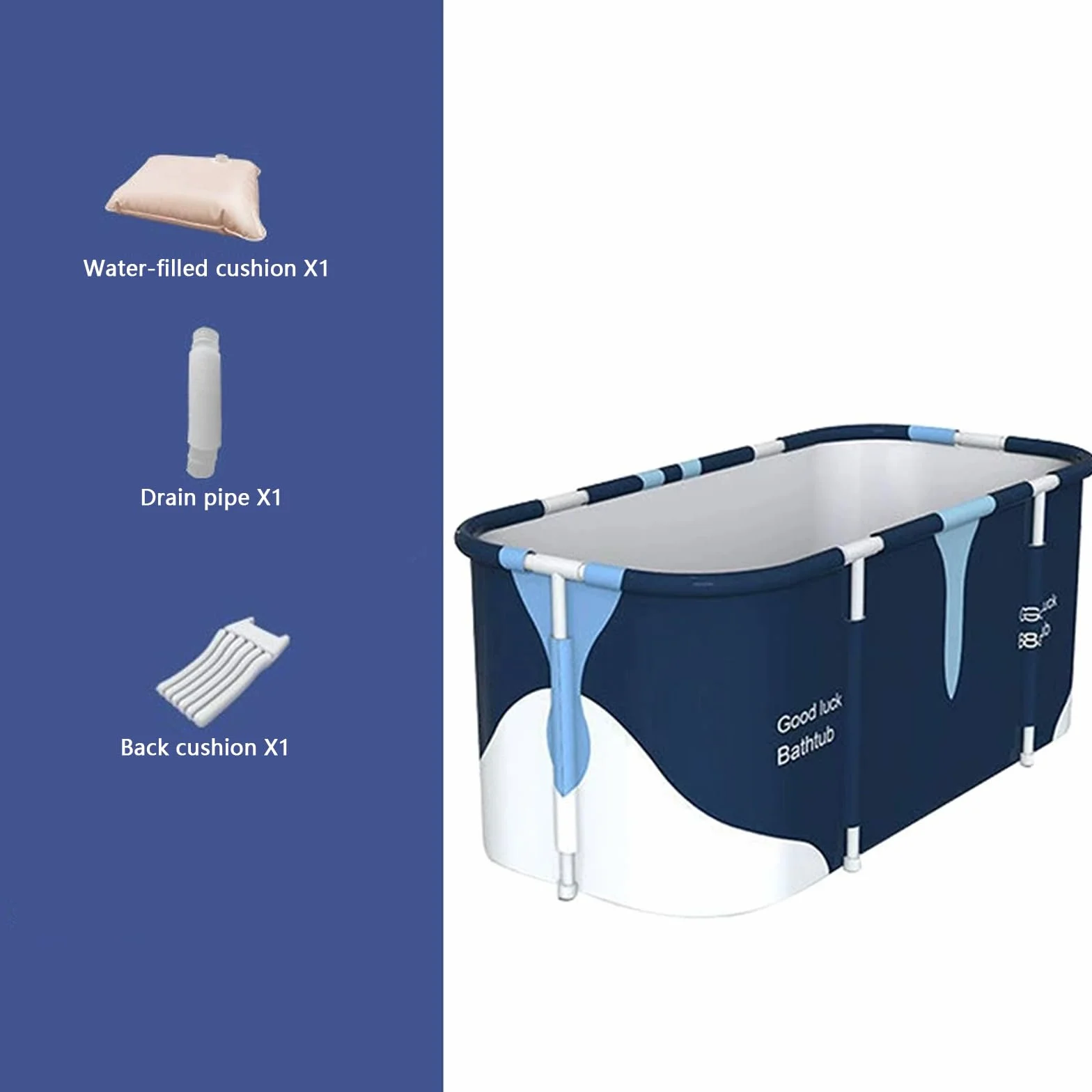 Bañera plegable para adultos, 140 x 60 x 50 cm, baño de spa móvil con aislamiento de 6 capas, bandeja de ducha plegable para spa en casa, jardín y apartamento pequeño, azul y blanco