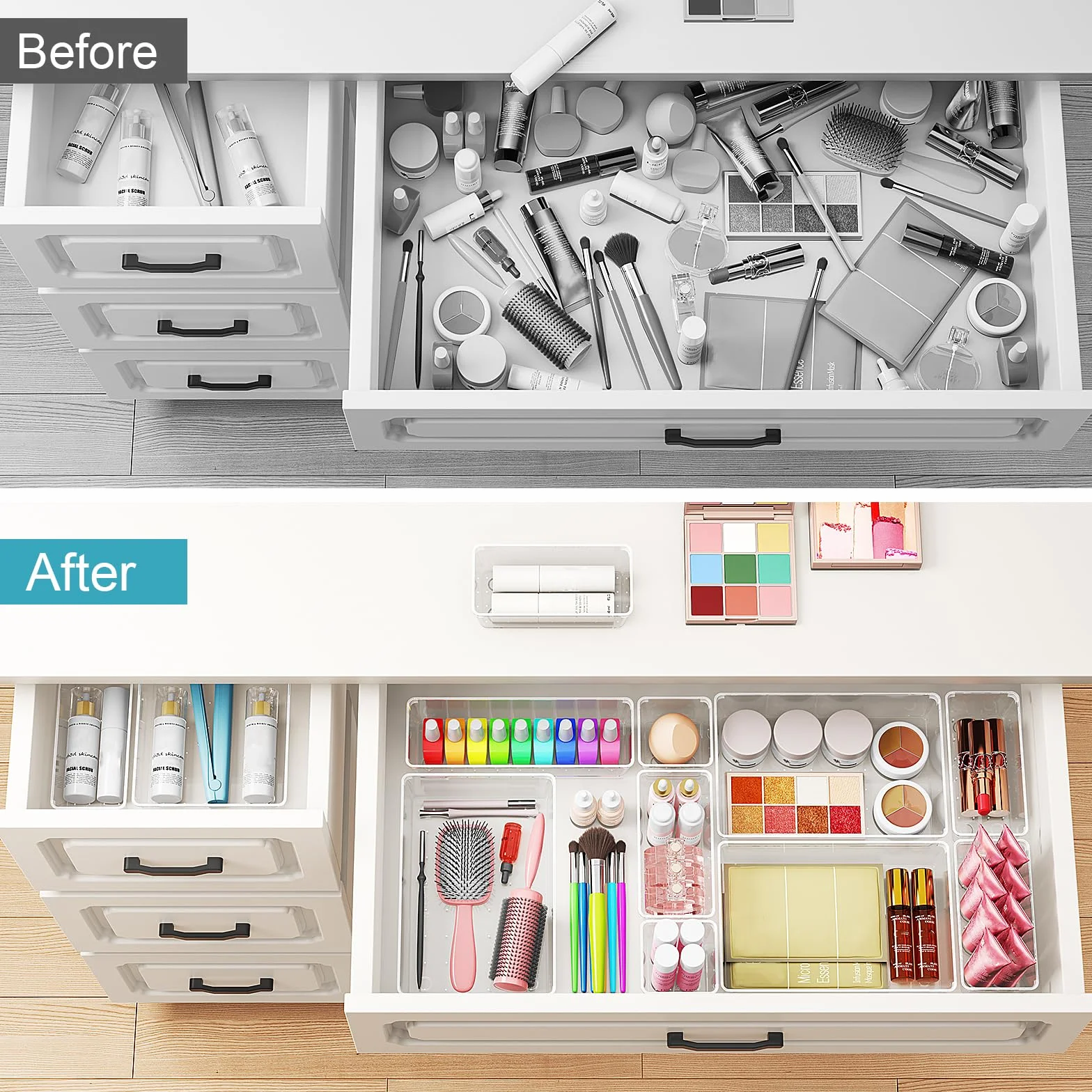 Organizadores de Cajones de Plástico Transparente Radikor 13 Piezas para Maquillaje Baño Cocina