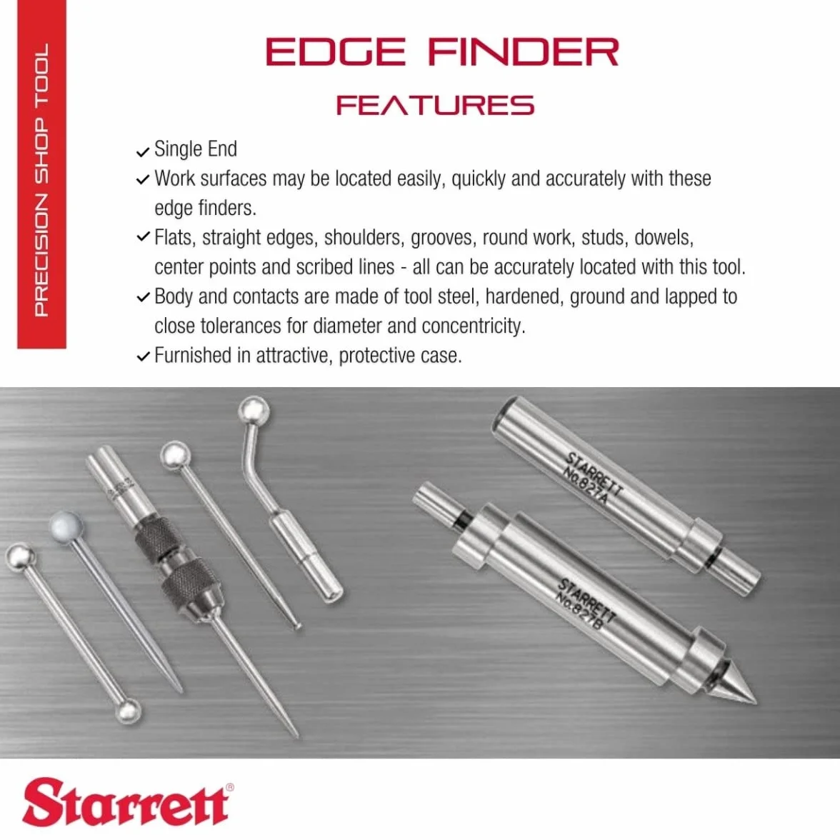 Starrett 827 A filo Finders, única Final, 0.375 "cuerpo diámetro, 0,2" Contacto diámetro