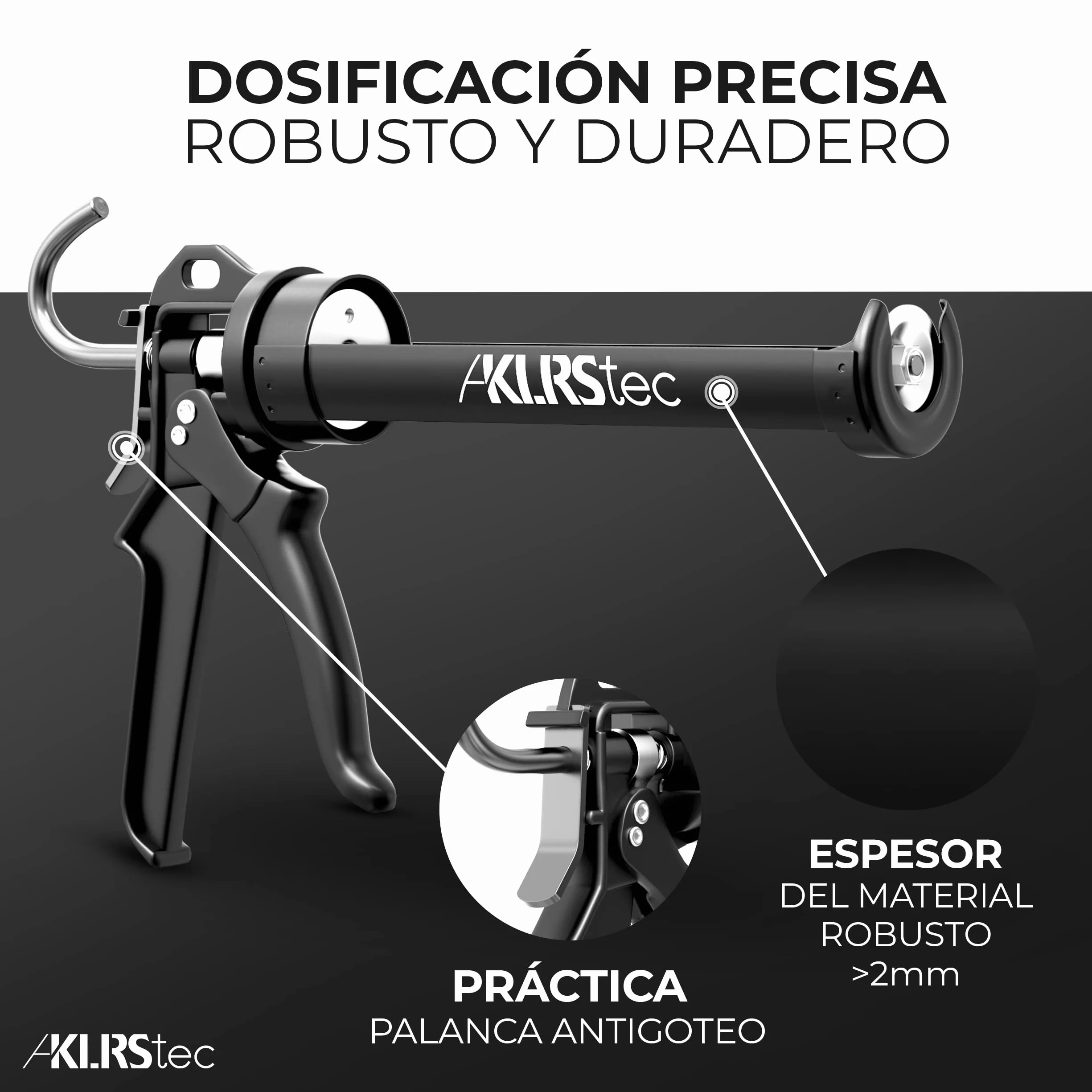 KLRStec Pistola Profesional para Cartuchos de Silicona de Aluminio para Sellado y Rejuntado, Compatible con Cartuchos de 310 ml