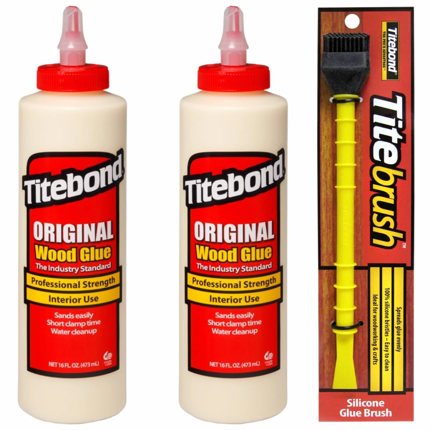 Titebond Original - Pegamento para madera (473 ml, 2 unidades, para uso en interiores, incluye aplicador de pegamento Titebrush, pincel de pegamento), color negro