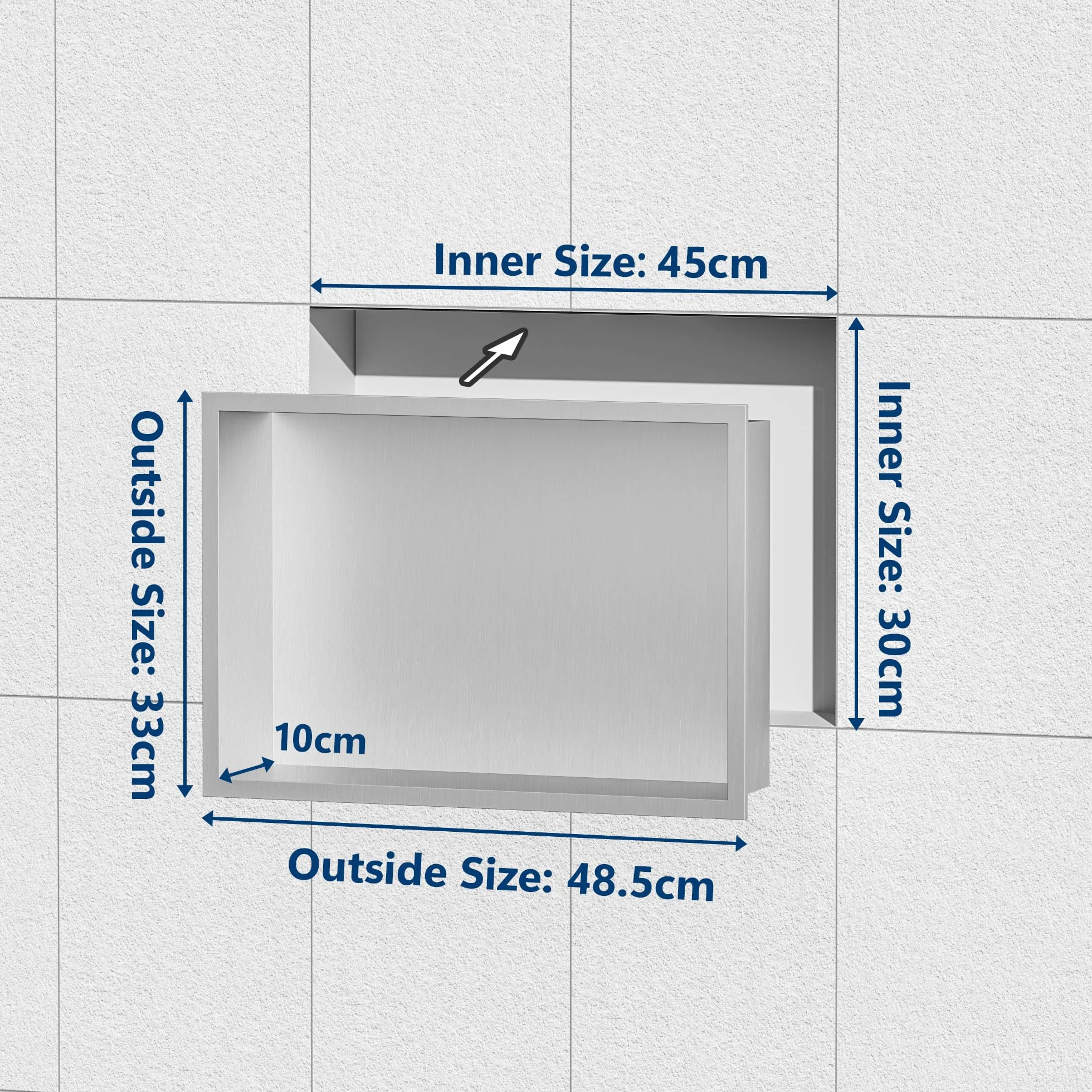 Neodrain Ducha de pared de acero inoxidable Ducha individual estante almacenamiento para baño 45 x 30 cm, cepillado