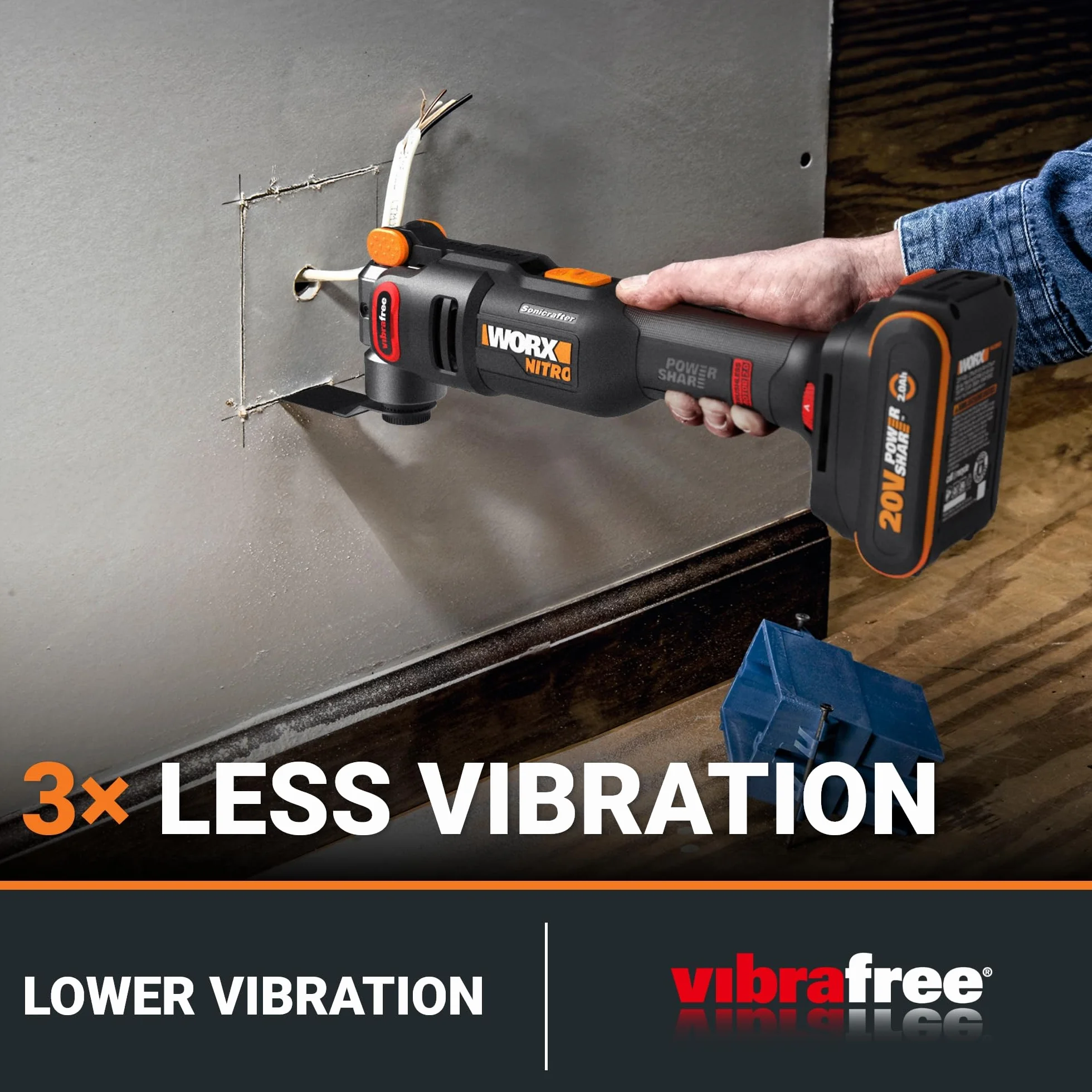 Worx Nitro 20V Cordless Oscillating Multi Tool with 5° Oscillation Angle, VibraFree Technology, Slim-body Design, Tool Only, 23 Pieces Accessories with Carrying Bag, WX698L.9