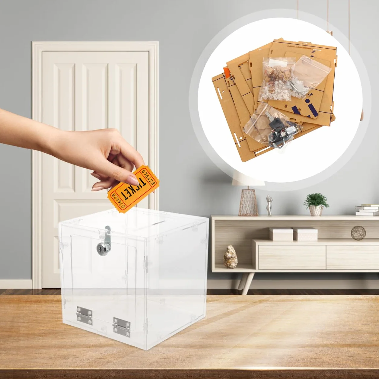 Caja De Donación Acrílica Transparente Con Cerradura Y Ranura 7.87x7.87x7.87 Pulgadas Para Eventos Recaudación De Fondos