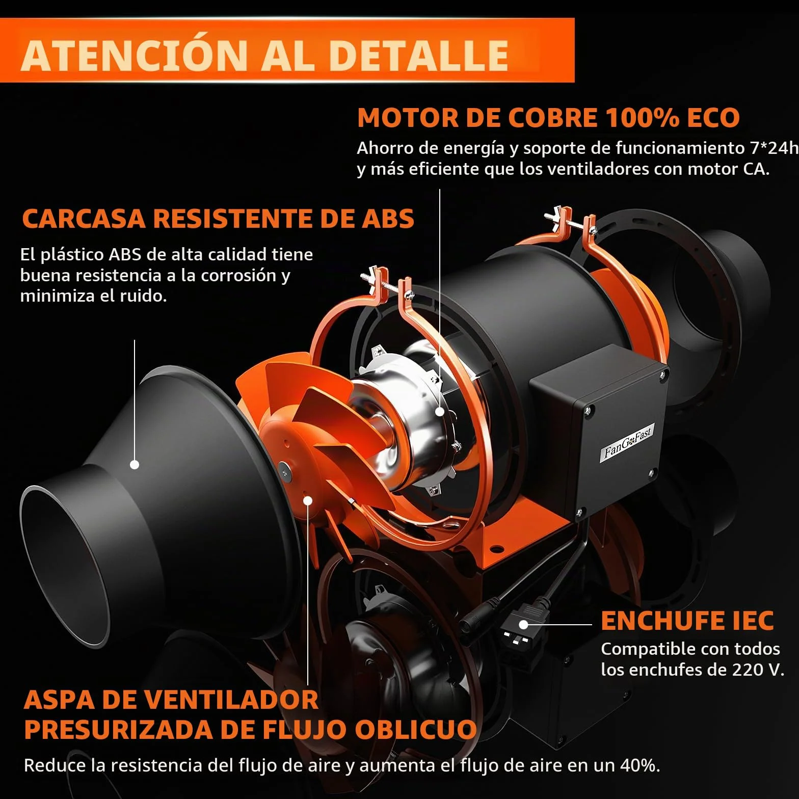 FanGoFast Extractor de Aire 100mm 360 m³/h En Línea Ventilador Extractor de Conducto con enchufe IEC