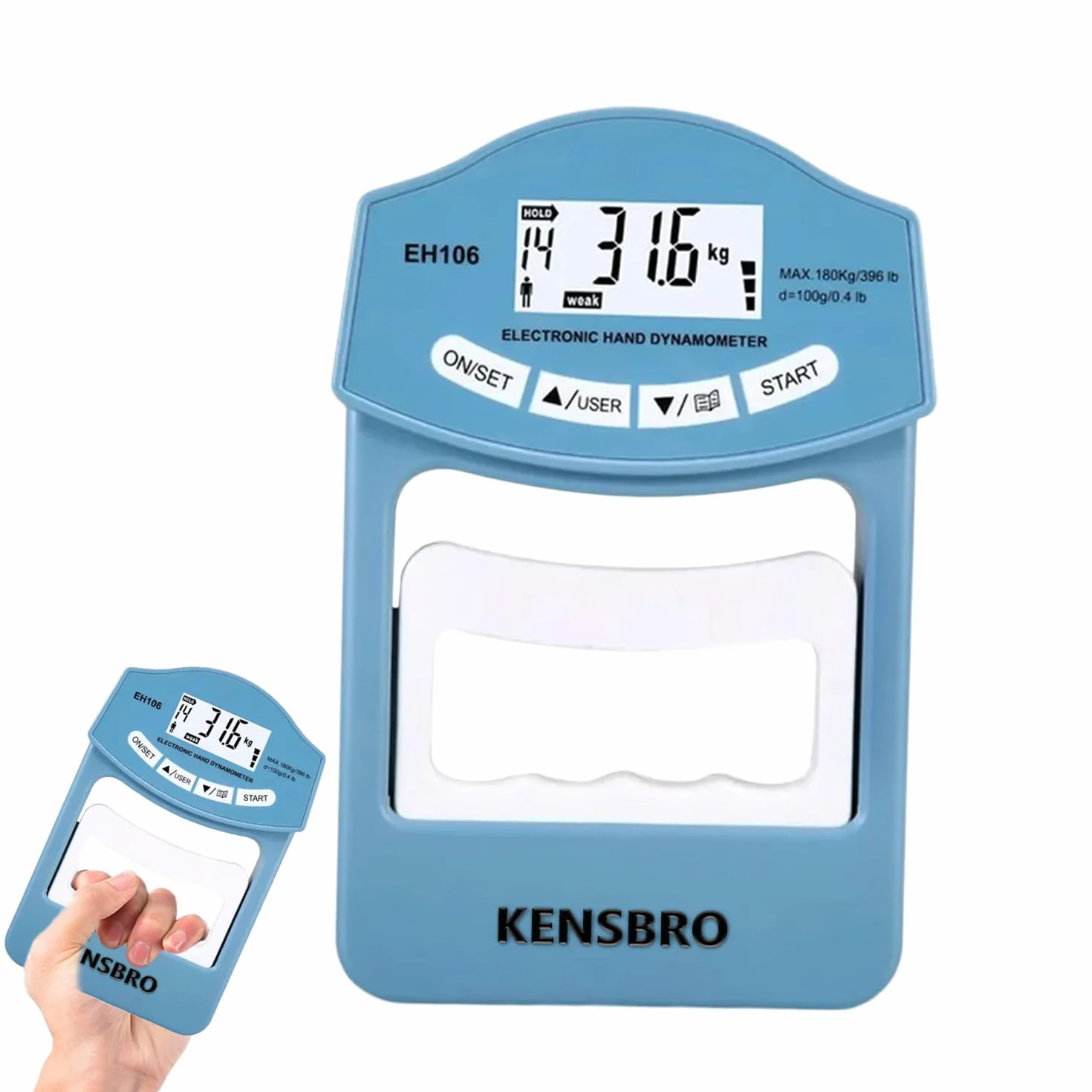 Medidor de mano digital (396 lb/180 kg, dinamómetro digital, dinamómetro electrónico, medidor de fuerza de agarre electrónico, pantalla LED, dinamómetro con cable de carga USB (EH106)