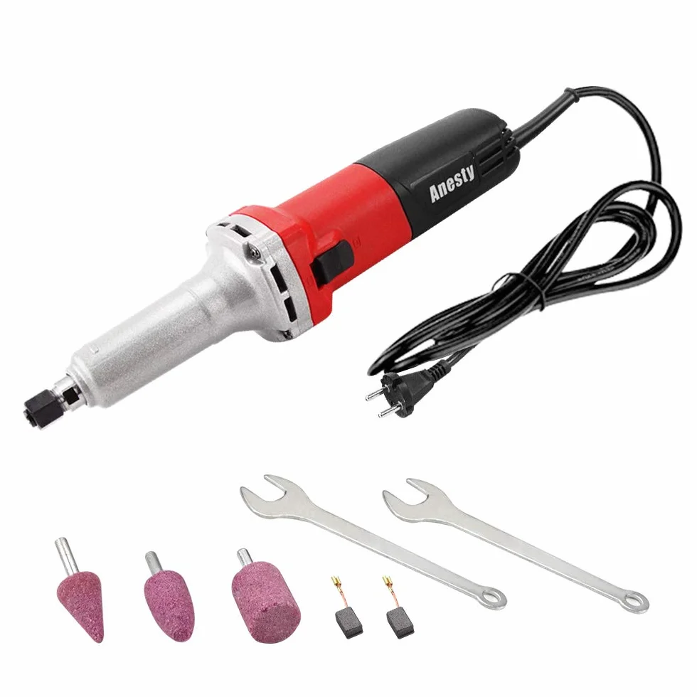 Amoladora Recta Eléctrica 750W con Velocidad Regulador 0-27000 RPM Herramienta de Pulido y Collet 6mm