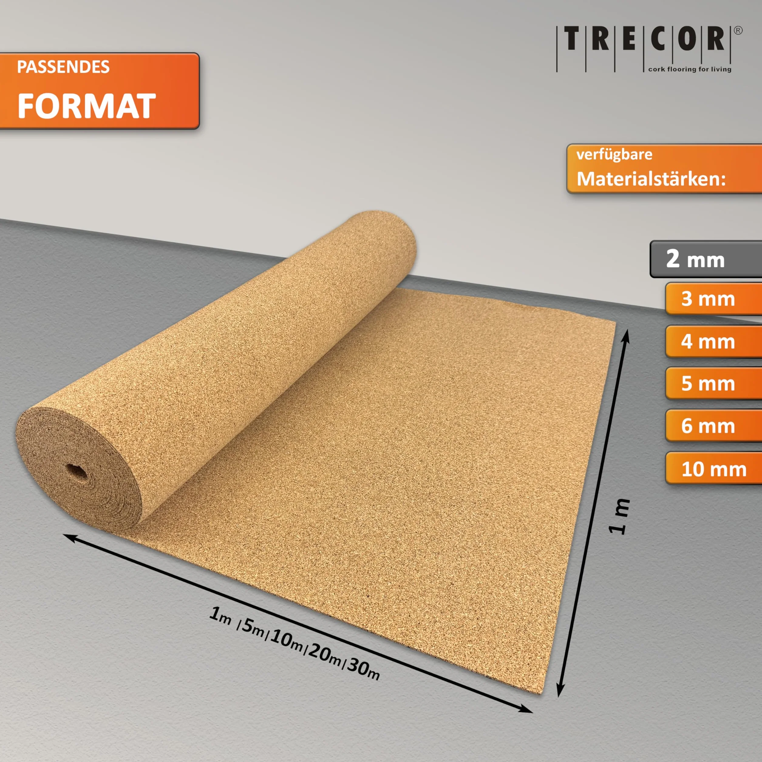 Base de corcho TRECOR aislante del ruido de impacto - 2 mm de espesor - Para suelos laminados y de parquet - Compra (20 m²)