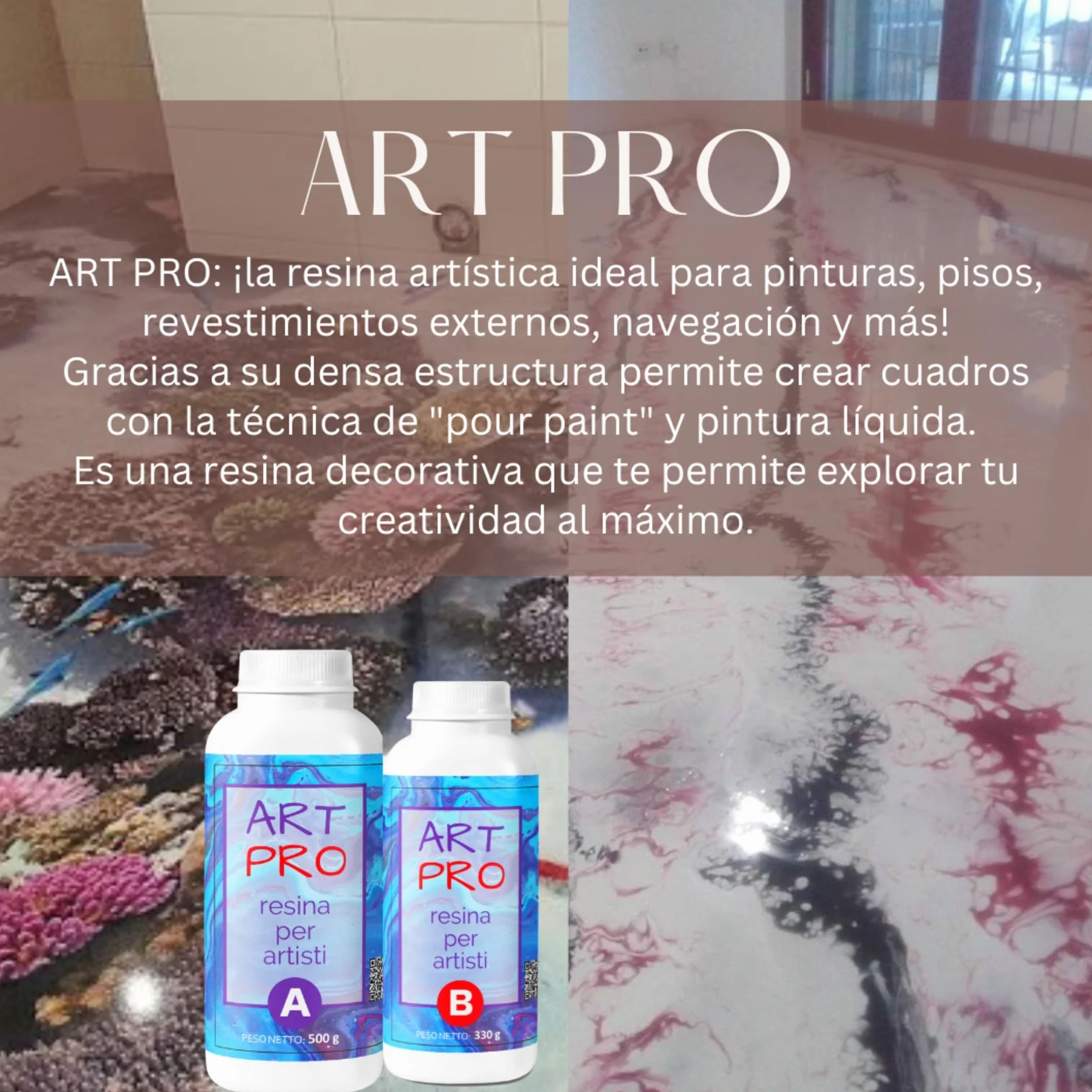 RESIN PRO Resina epoxi Art Pro 1,66 kg Resina epoxi Transparente Ideal para bandejas, Cuadros y revestimientos y Suelos artísticos – Certificada no tóxica
