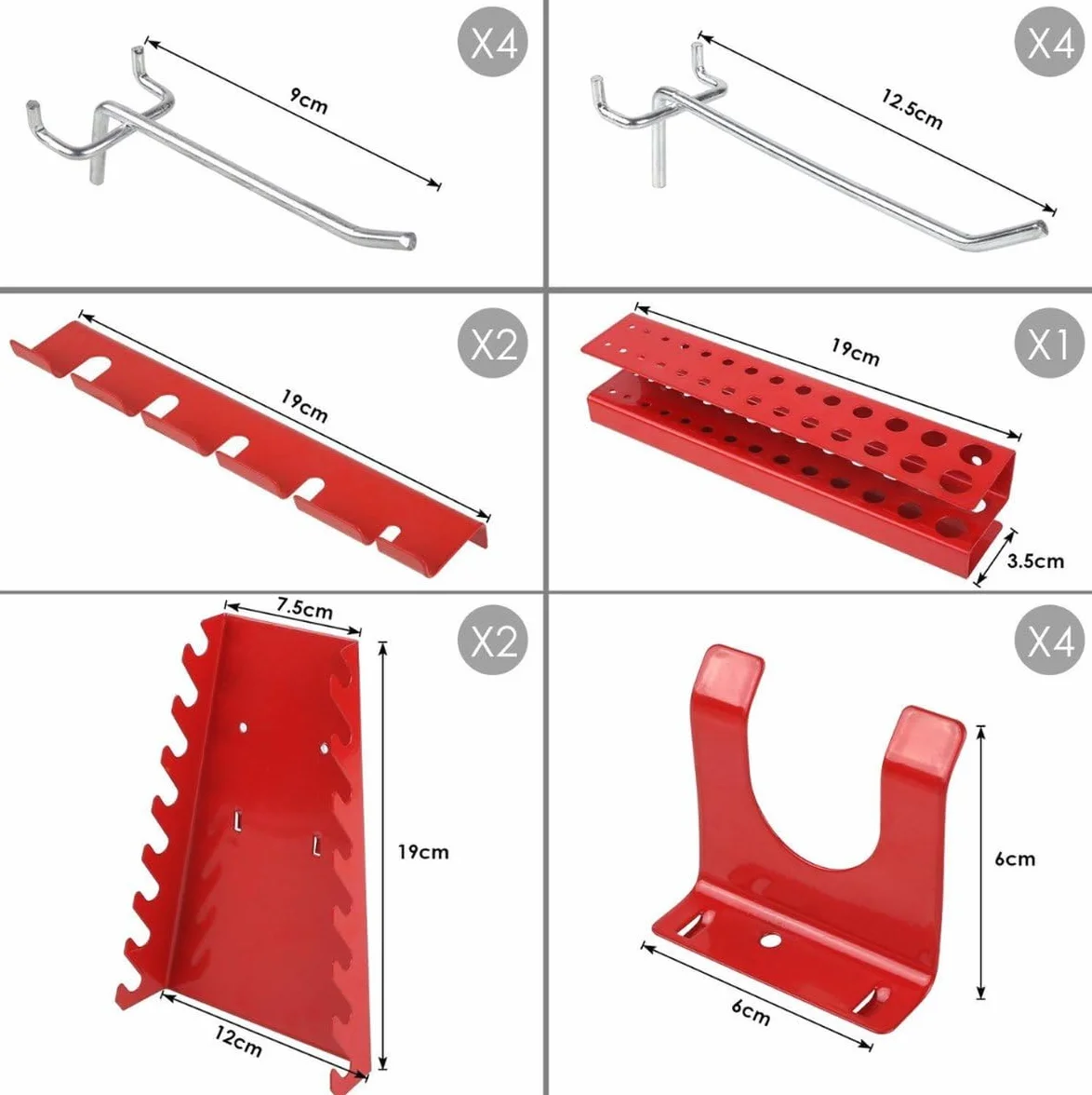 Panel para Herramientas de Metal 1200 x 600 mm con accesorios para colgar herramientas, 28 piezas Organizador de herramientas y soporte de pared multiusos Panel perforado
