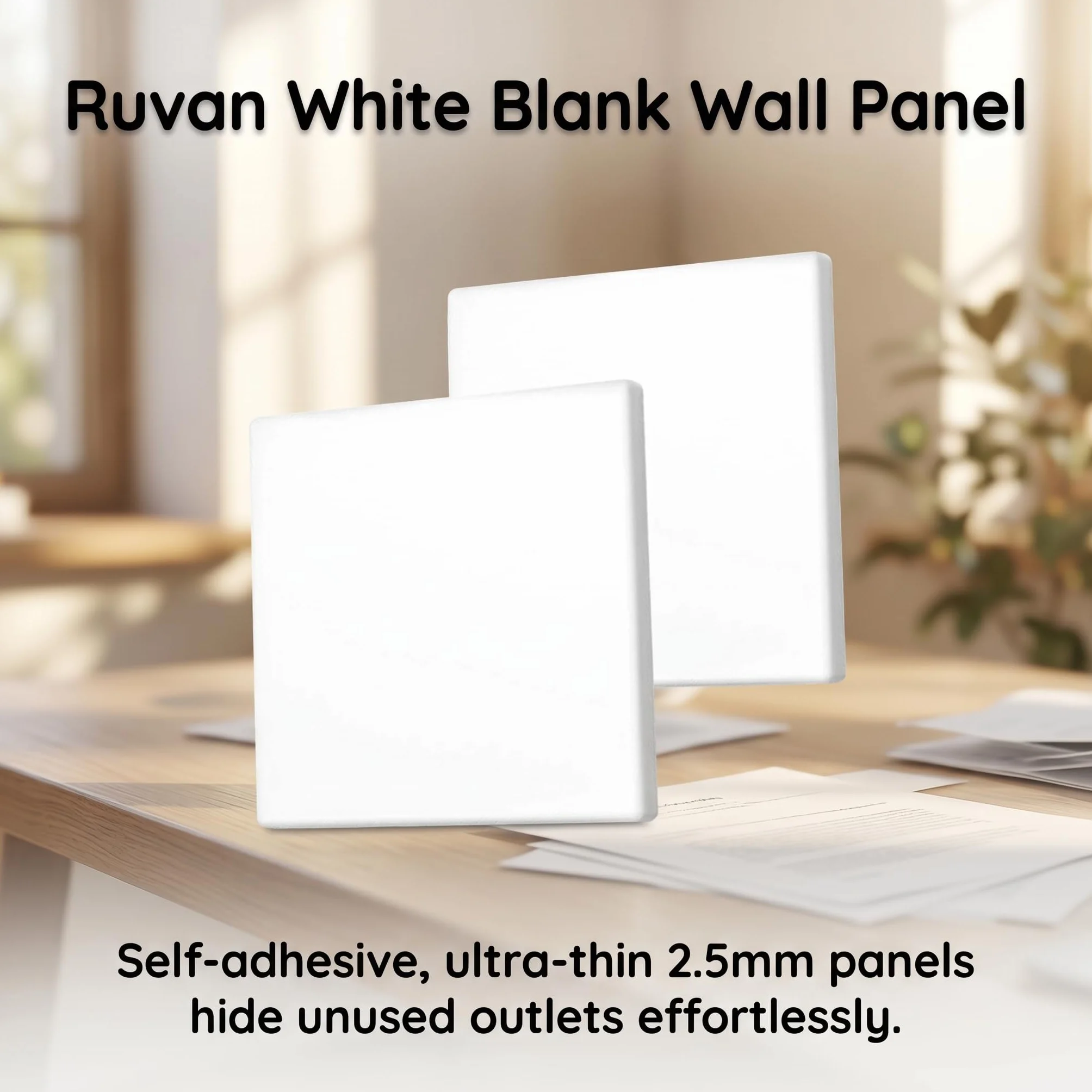 Ruvan Sin Agujeros Tapa Ciega Autoadhesiva Blanco de PC, 2 Piezas Placa Cubre Cables y Enchufes para Pared, Protector de Caja de Conexiones 86x86mm, Embellecedor Pared para Renovación de Viviendas