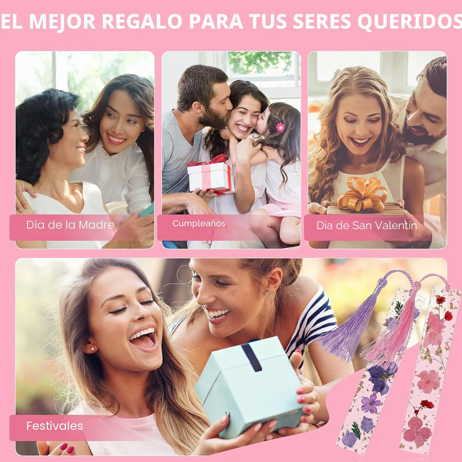Marcapáginas de flores secas de resina 2 piezas transparentes prensadas hechas a mano con borla