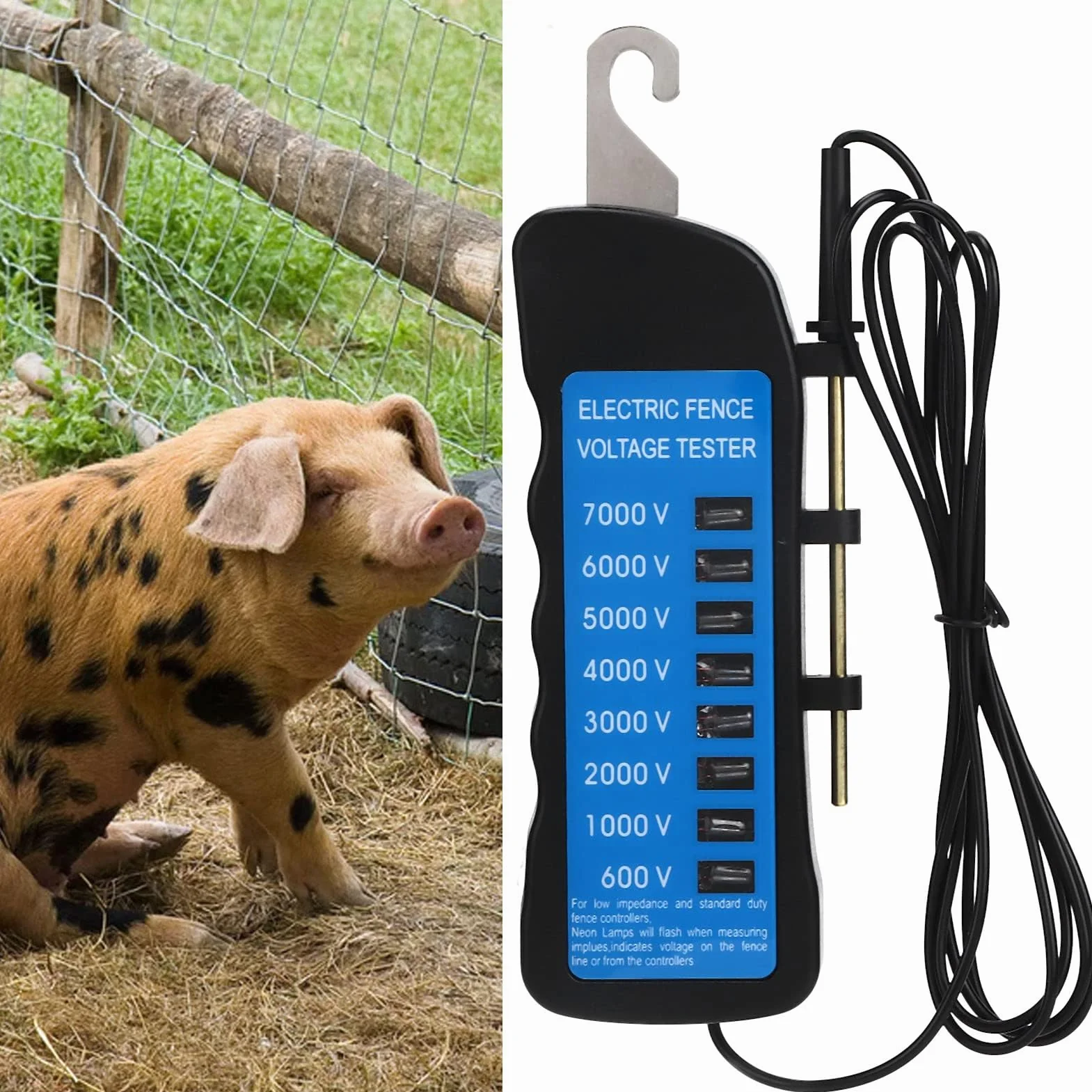 Atyhao Probador de voltaje, Piezas y conectores Bombas y accesorios 7KV, probador de valla eléctrica resistente al frío, impermeable, 8 luces, baja impedancia para uso agrícola;