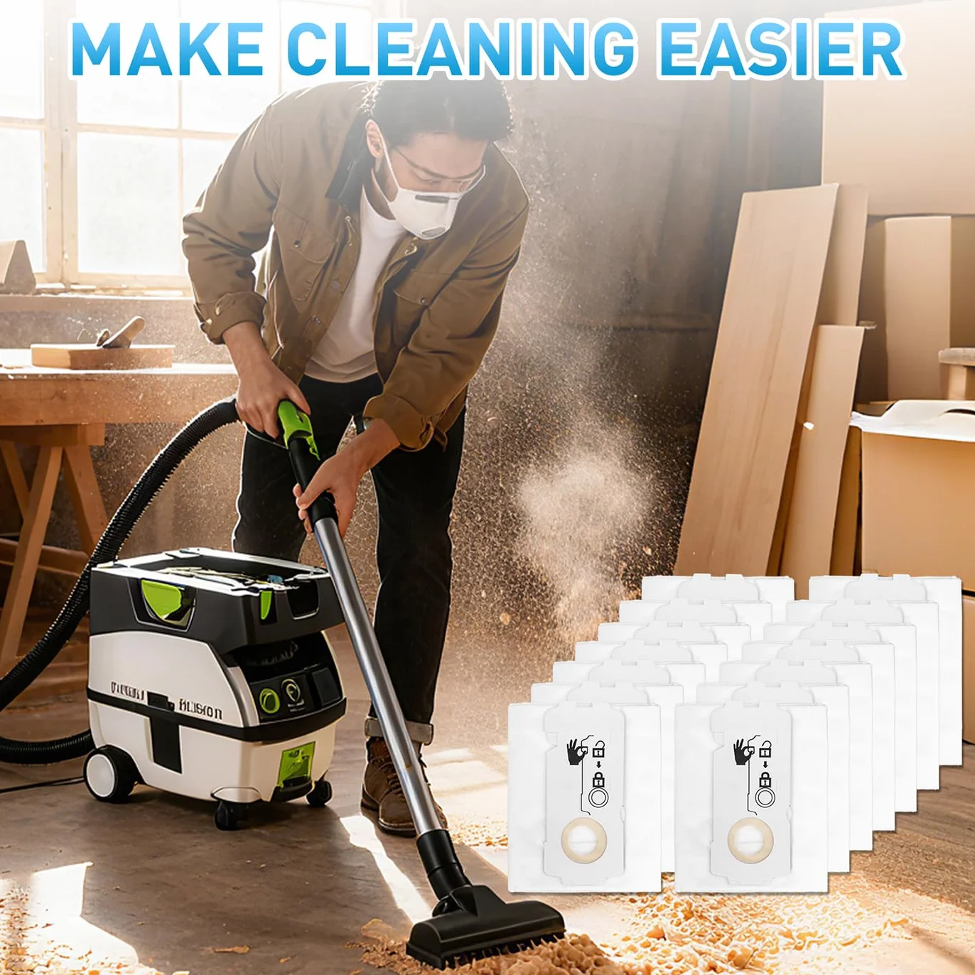 SELFCLEAN SC-FIS-CT MINI/MIDI-2/5 - Bolsas de filtro compatibles con Festool CT Mini/CT Midi/CT Midi I/CTC Mini/Midi/CT 15 (12 unidades, modelos a partir de 2019)