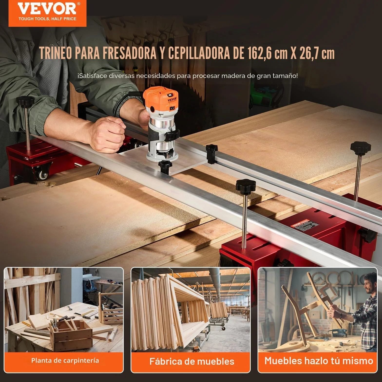 VEVOR Trineo Enrutador Plantilla Portátil para Aplanar Losas de 1625 mm Carpintería para Aplanar Losas Plantilla Guía de Losa Herramienta de Cepillado para Aplanar Madera Bricolaje