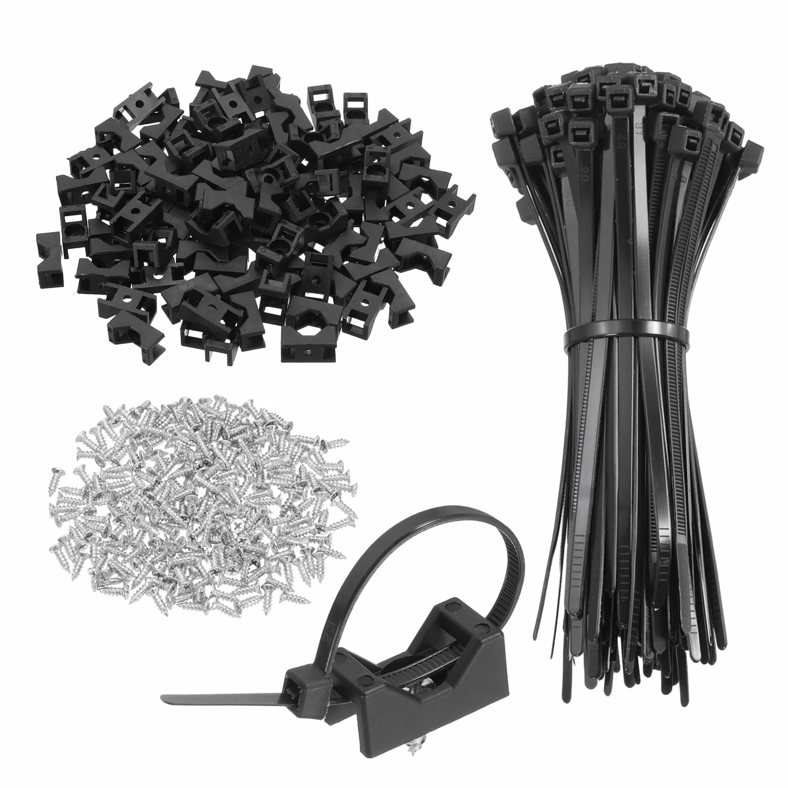 QUARKZMAN 240 Piezas Bases De Montaje Tipo Silla De Bridas De 30 Mm Con Bridas De 150 Mm Y Tornillos M5, Juego De Soportes Organizadores De Cables, Negro