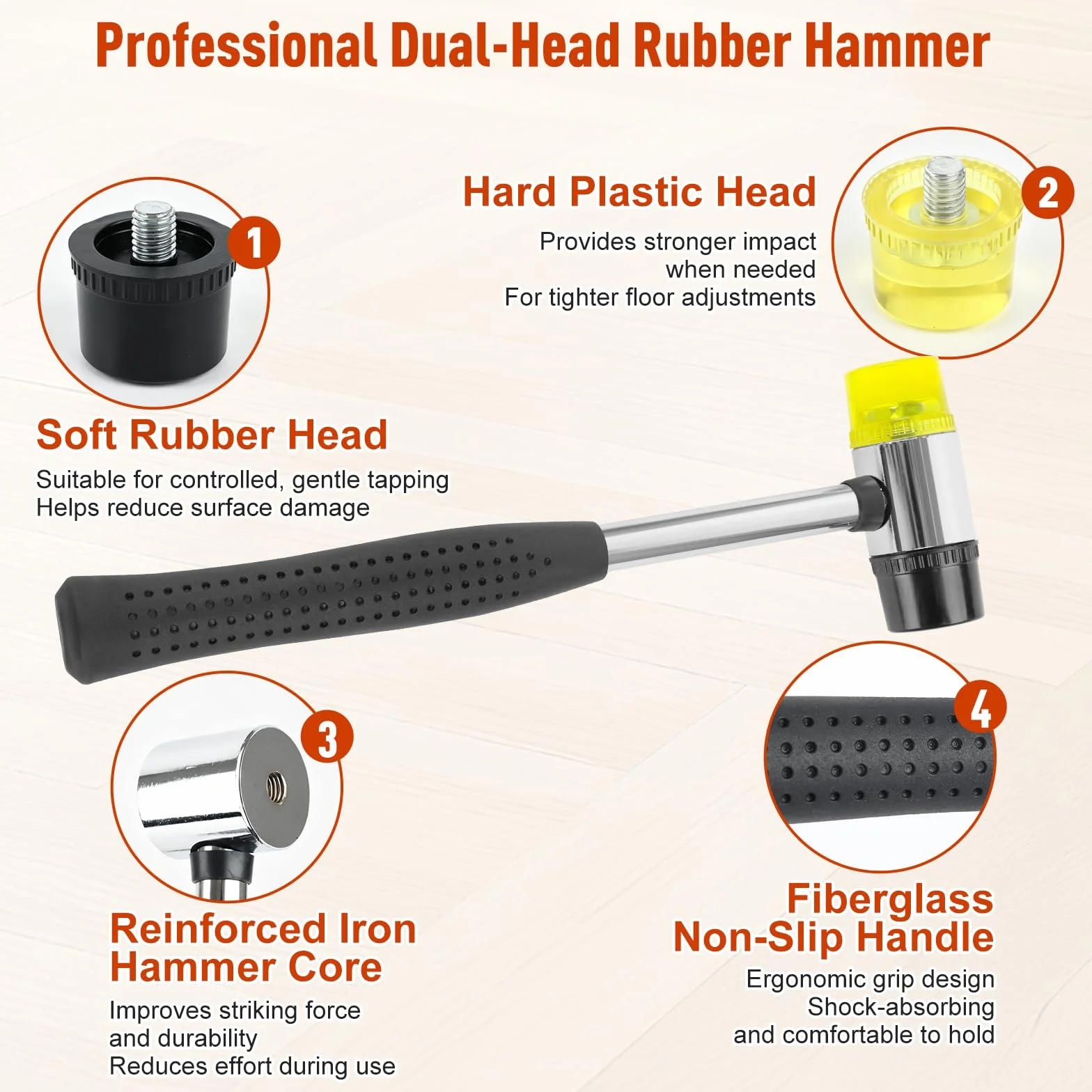 Kit de herramientas de fijación de huecos de piso, herramienta de reparación de huecos de suelo laminado con mazo de goma y 4 almohadillas adhesivas reutilizables, herramienta de piso de ventosa