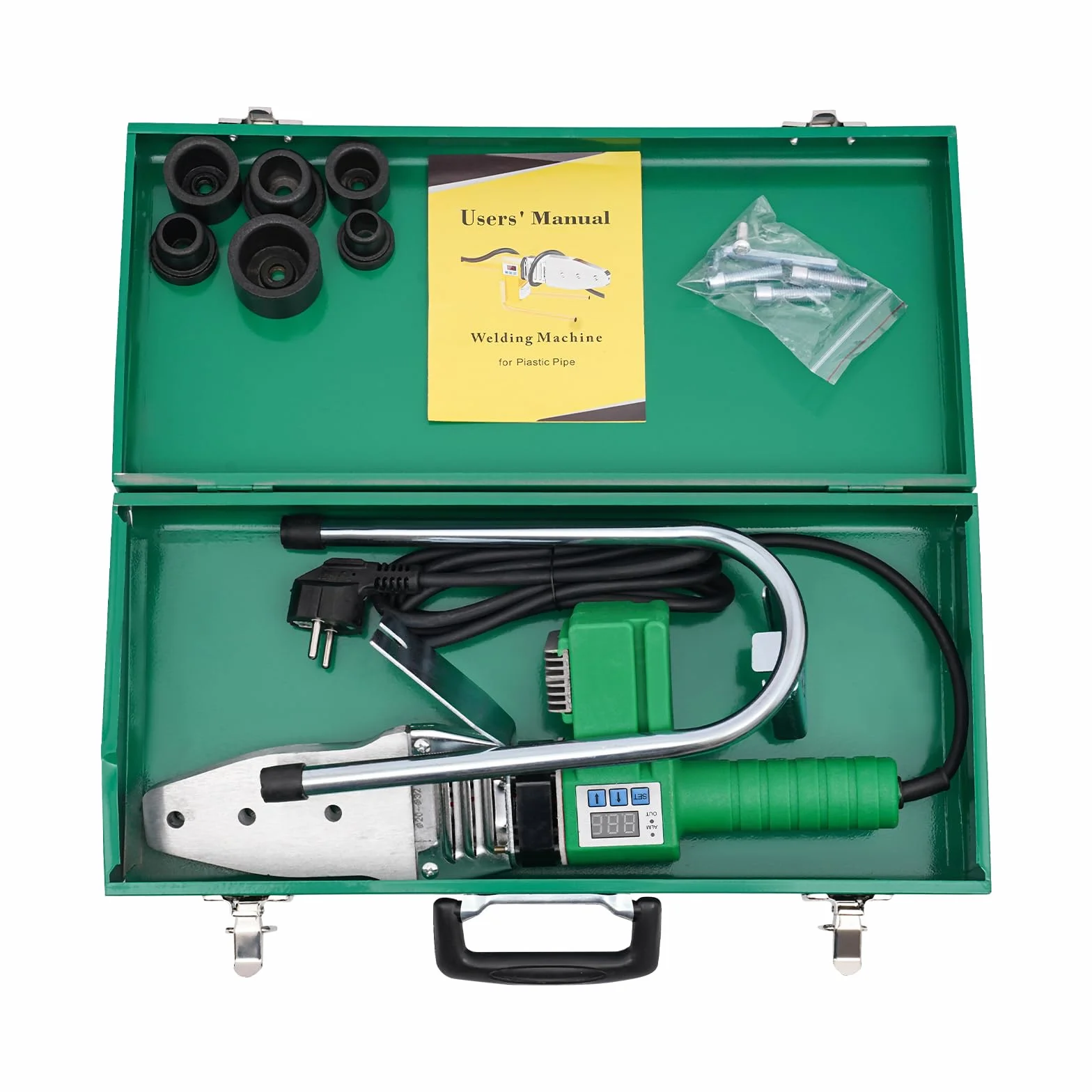 Dispositivo de soldadura para tubos de agua, 77-725°F ajustable, pantalla LED, placa de conductividad térmica de aluminio, calefacción doble de tubo de 1500 W, PPR PE PP