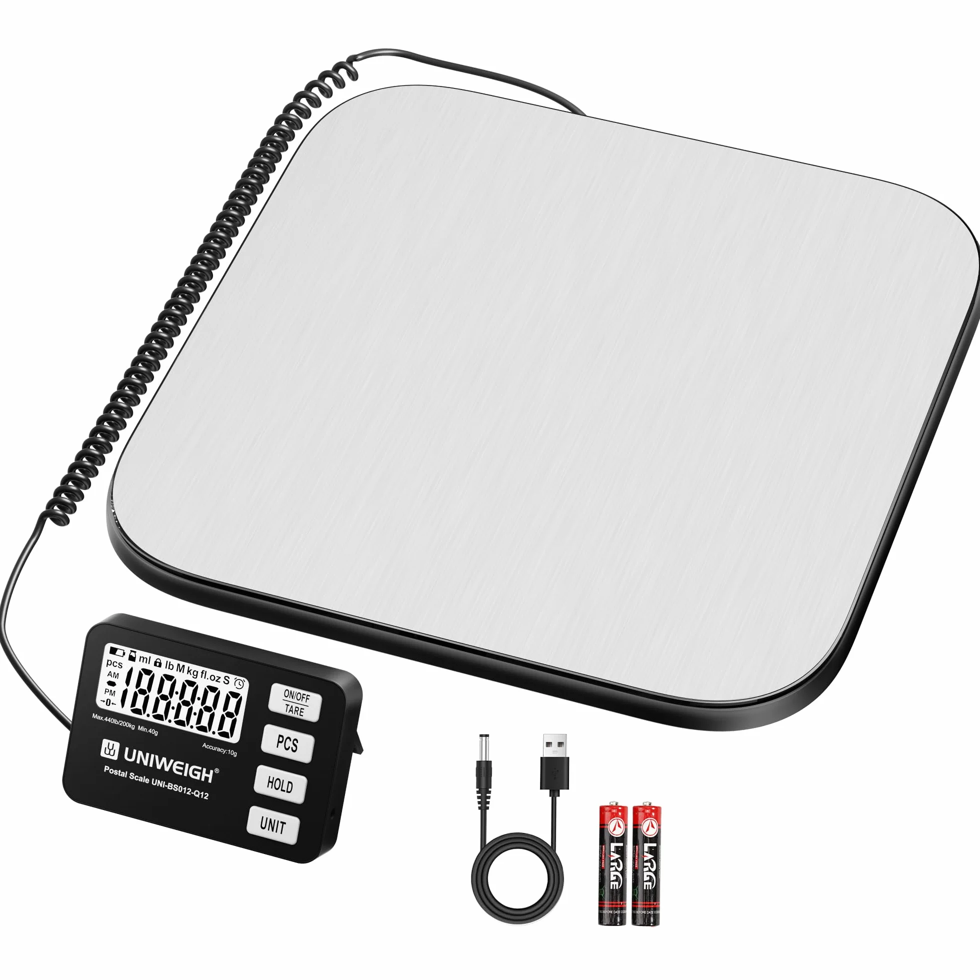UNIWEIGH Báscula para paquetes 200 kg/10 g precisión digital con función PCS/retención/tara plataforma