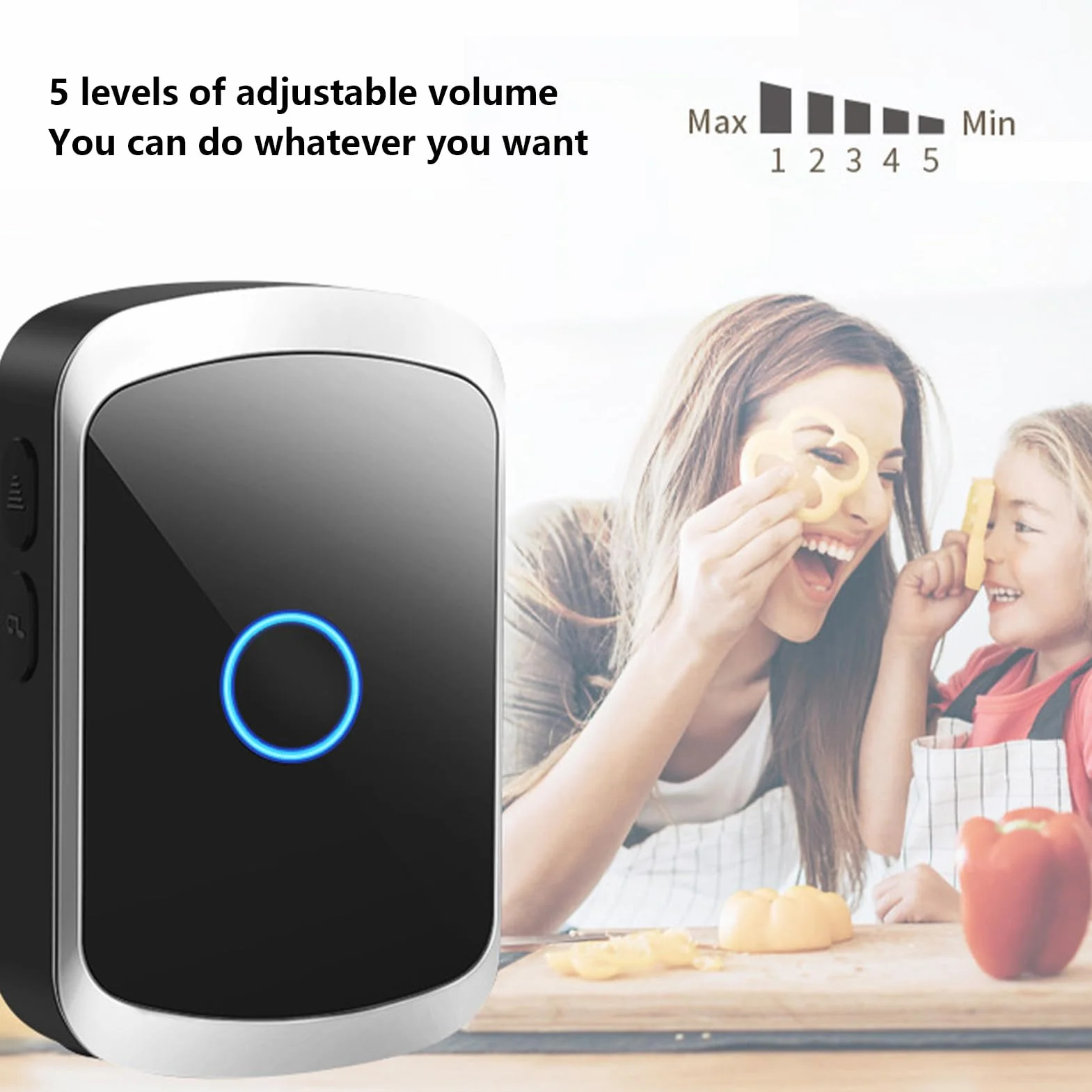 Timbre Inalámbrico Exterior Impermeable 300M Alcance 60 Melodías 5 Niveles Volumen Kit para Hogar Oficina