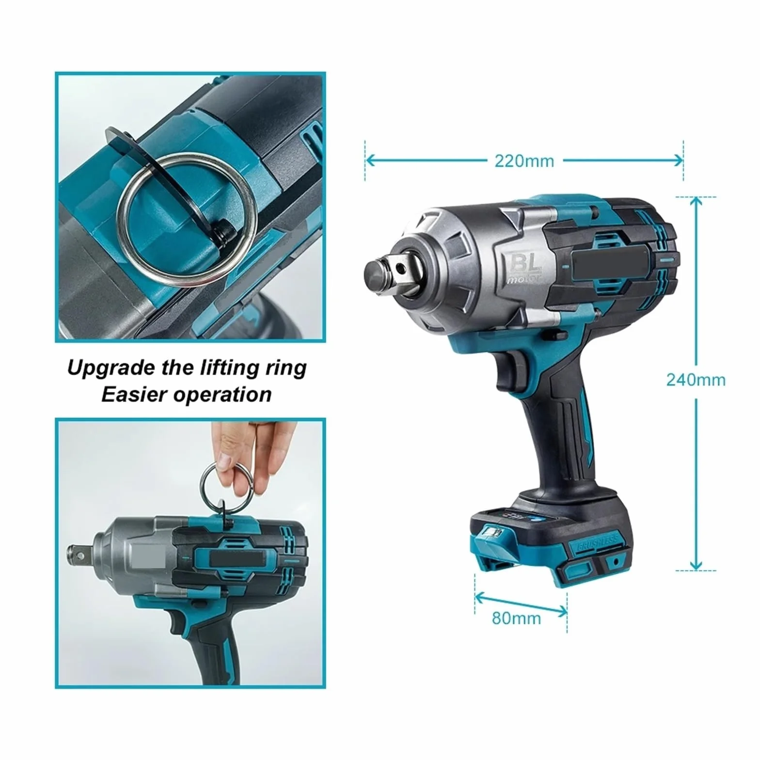 Llave de Impacto Llave Eléctrica Sin Escobillas De 3100NM, Llave De Impacto Inalámbrica De 3/4 Pulgadas, Herramienta Eléctrica De Mano For Batería De 18v(1x5.0Ah 38mm Battery)