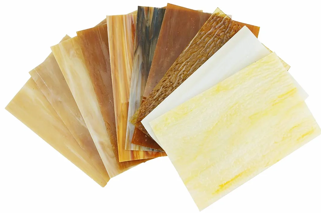 Lanyani Láminas de vidrio de colores ámbar surtidas, 10 x 15 cm, vidrio artístico opalescente estilo Tiffany, texturas mixtas, paquete de 10 unidades