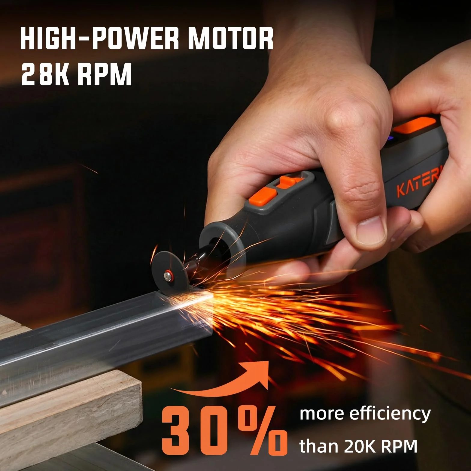 Katerk Kit de Herramientas de Amoladora, 6 Velocidades Herramienta Rotativa, 8000-28000RPM, Batería 4000mAh, Mini Amoladora Eléctrica con 70 Accesorios para Grabar,Taladrar,Cortar, Esmerilar- Gris
