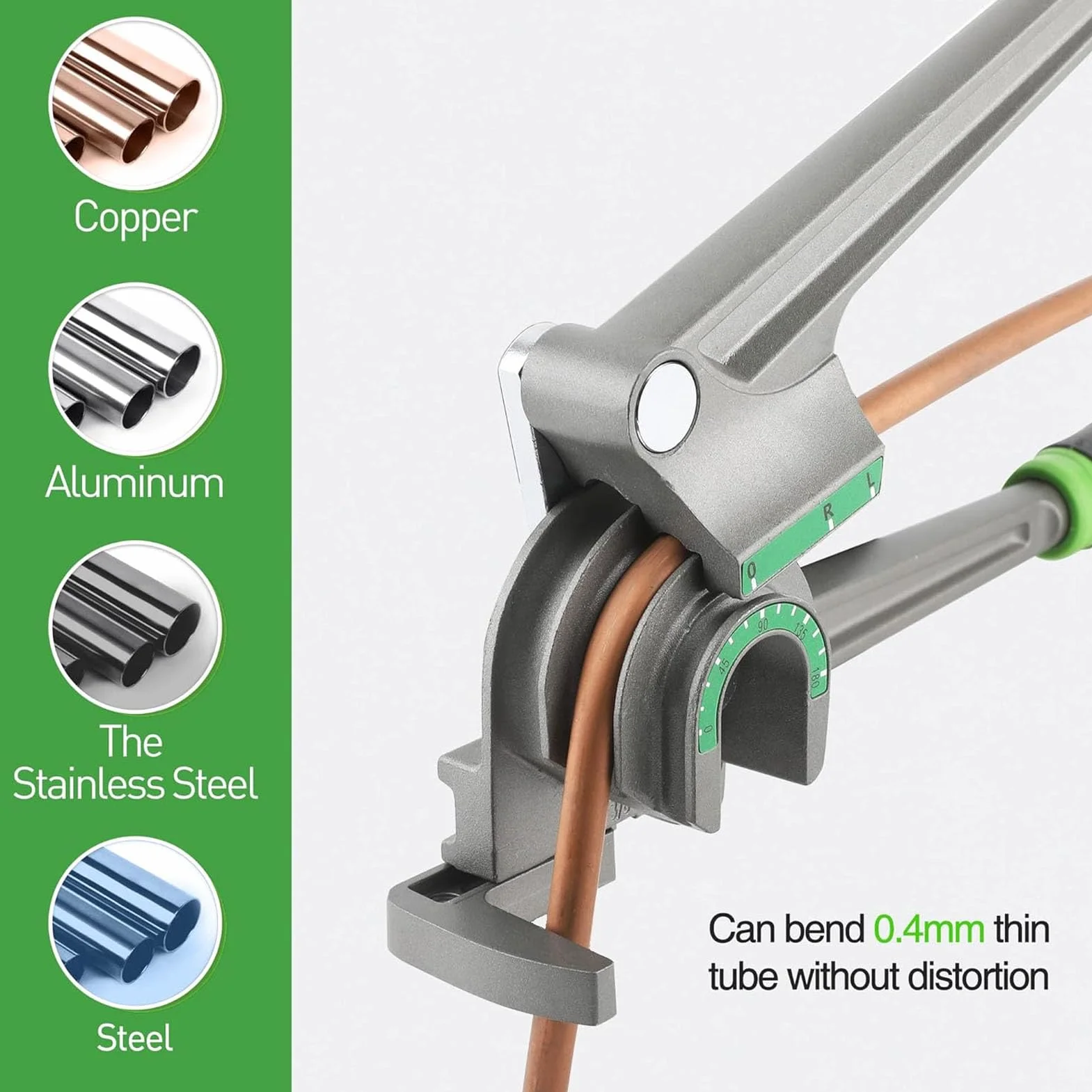 Doblador de Tubos para Refrigeración de Aire Acondicionado, Doblador de Tubos de Aleación de Aluminio de 180 Grados, 1/4 pulg. 5/16 pulg. 3/8 pulg. con Marcas Claras