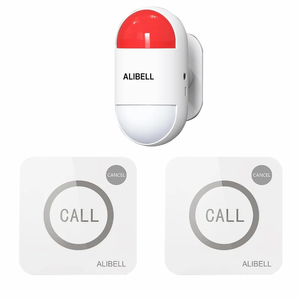 ALIBELL Kit de Alarma de Sirena Estroboscópica Remota,Sistema de Alarma de Pánico 120dB (Funciona con Batería y Plug-in Alimentación),Sistema de Seguridad de Emergencia para Hogar/Tienda/Fábrica