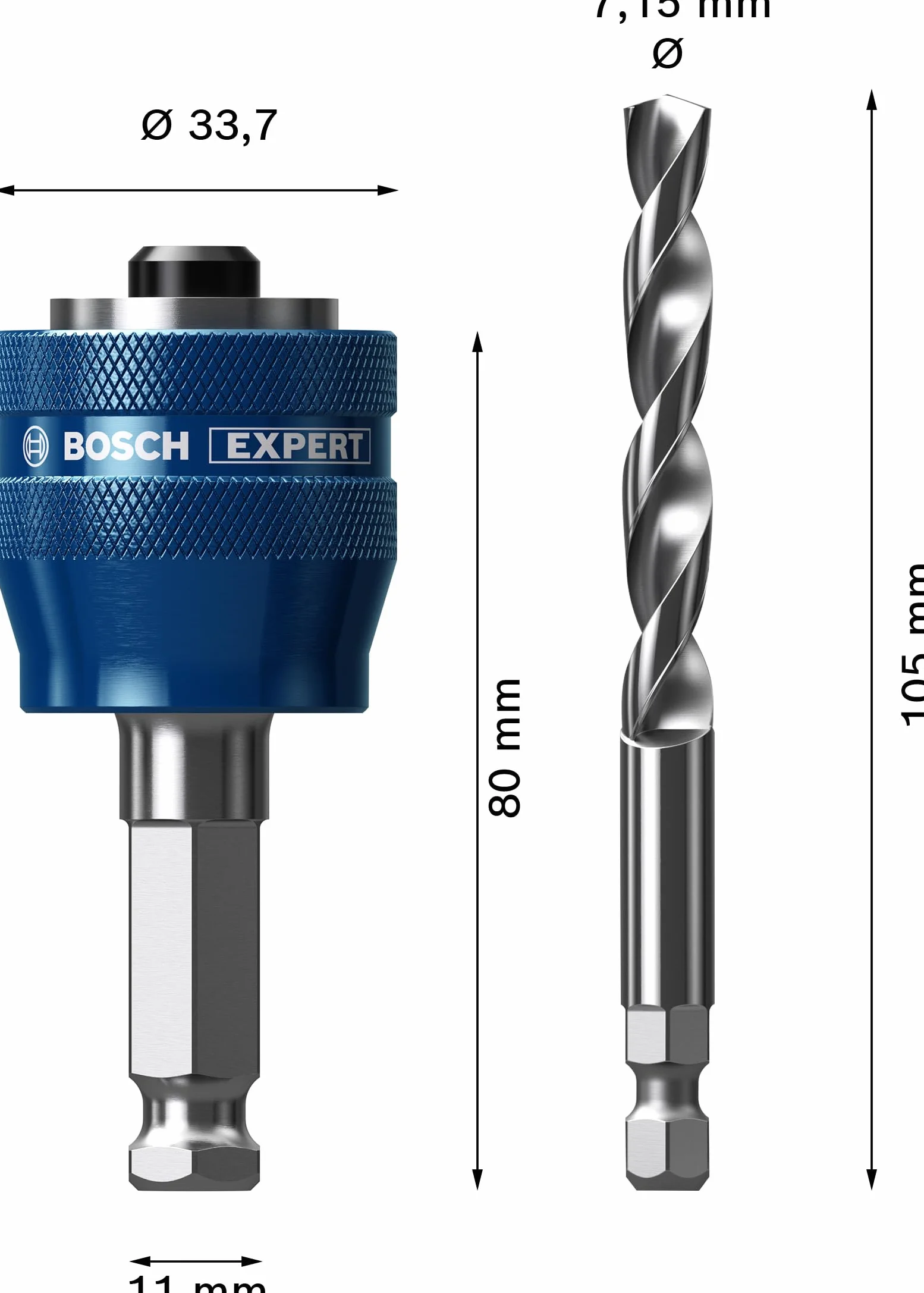 Bosch Professional 2x Adaptadores de sistema para sierra de corona Expert Power Change Plus (accesorios Taladro de impacto rotativo), Black, Adaptadores de sistema para sierra de corona, Ø 7,15 mm