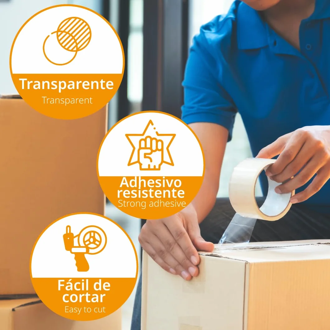 OFITURIA Cinta Adhesiva de Embalar Transparente 36cm x 60m 3 Rollos para Cajas de Cartón