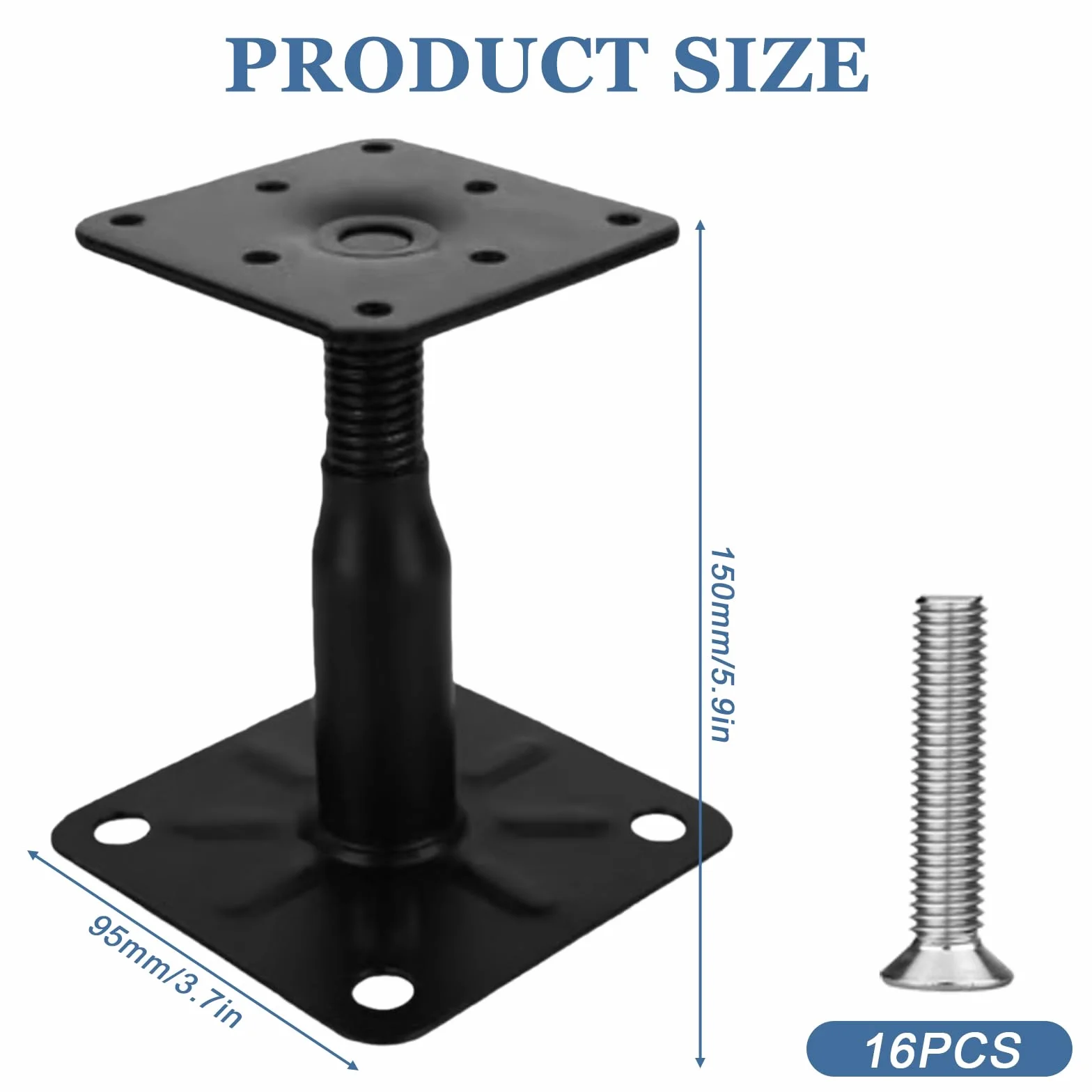 4 soportes para postes, 100-150 mm, galvanizados, altura ajustable con 16 tornillos, acero galvanizado, pie de apoyo para terrazas, vallas, refugios, garajes, pérgolas, trabajos de construcción