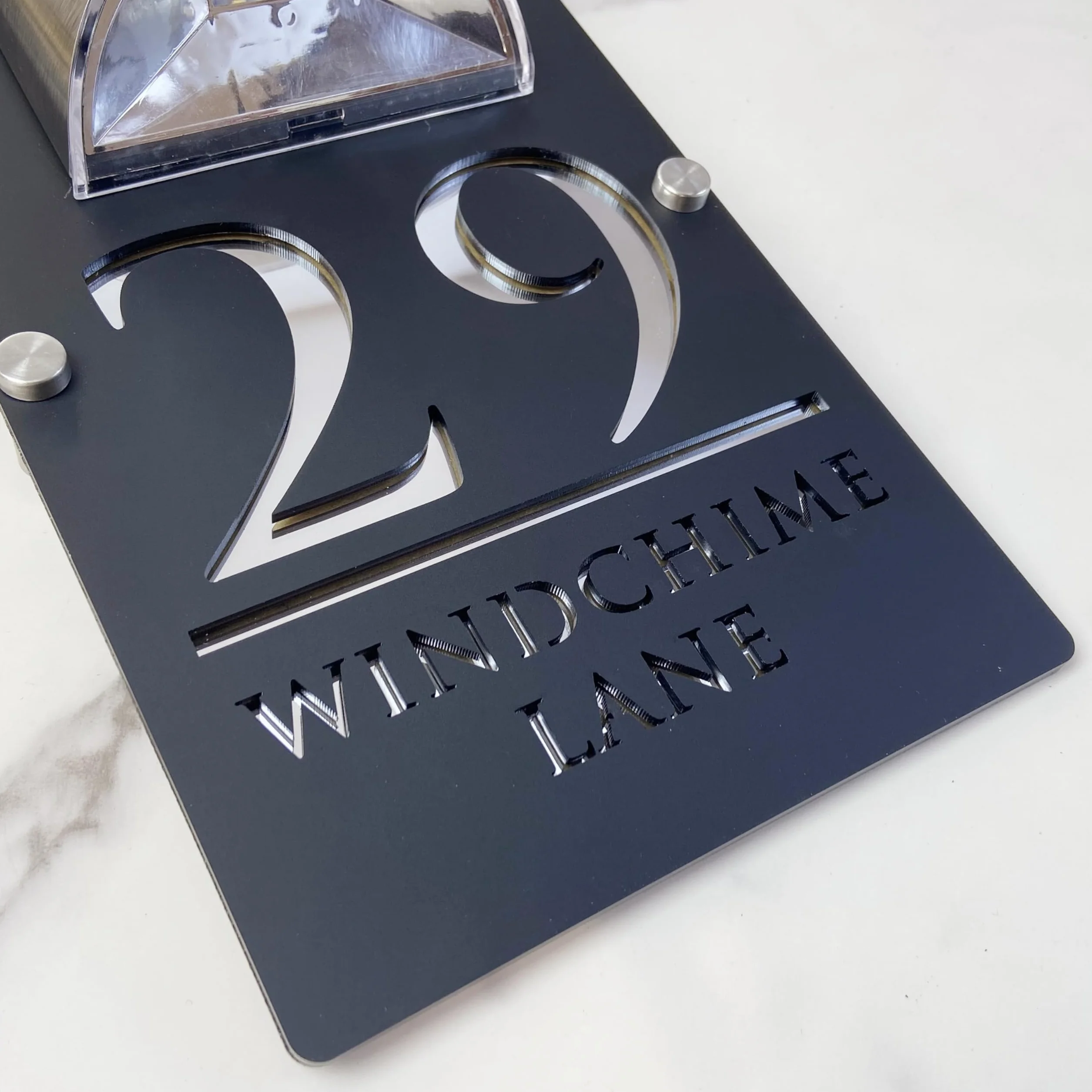 Letrero LED personalizado para número de puerta con energía solar, placa de dirección 3D moderna cortada con láser, letrero de dirección exterior impermeable