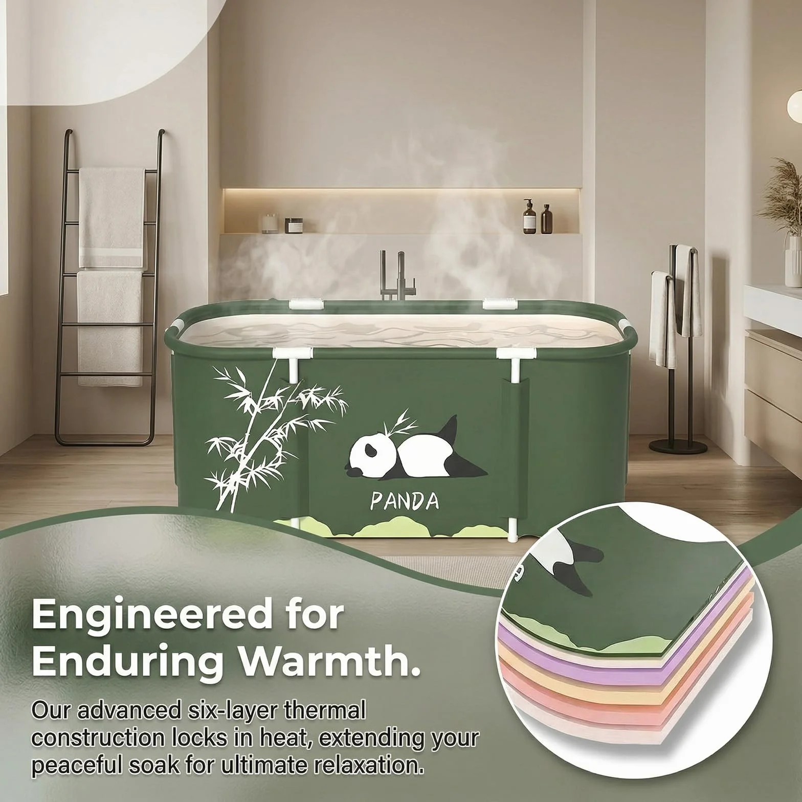 Bañera plegable 115 x 60 x 50 cm, bañera móvil para ducha, bañera plegable portátil extraíble para baño caliente y baño de hielo, para adultos