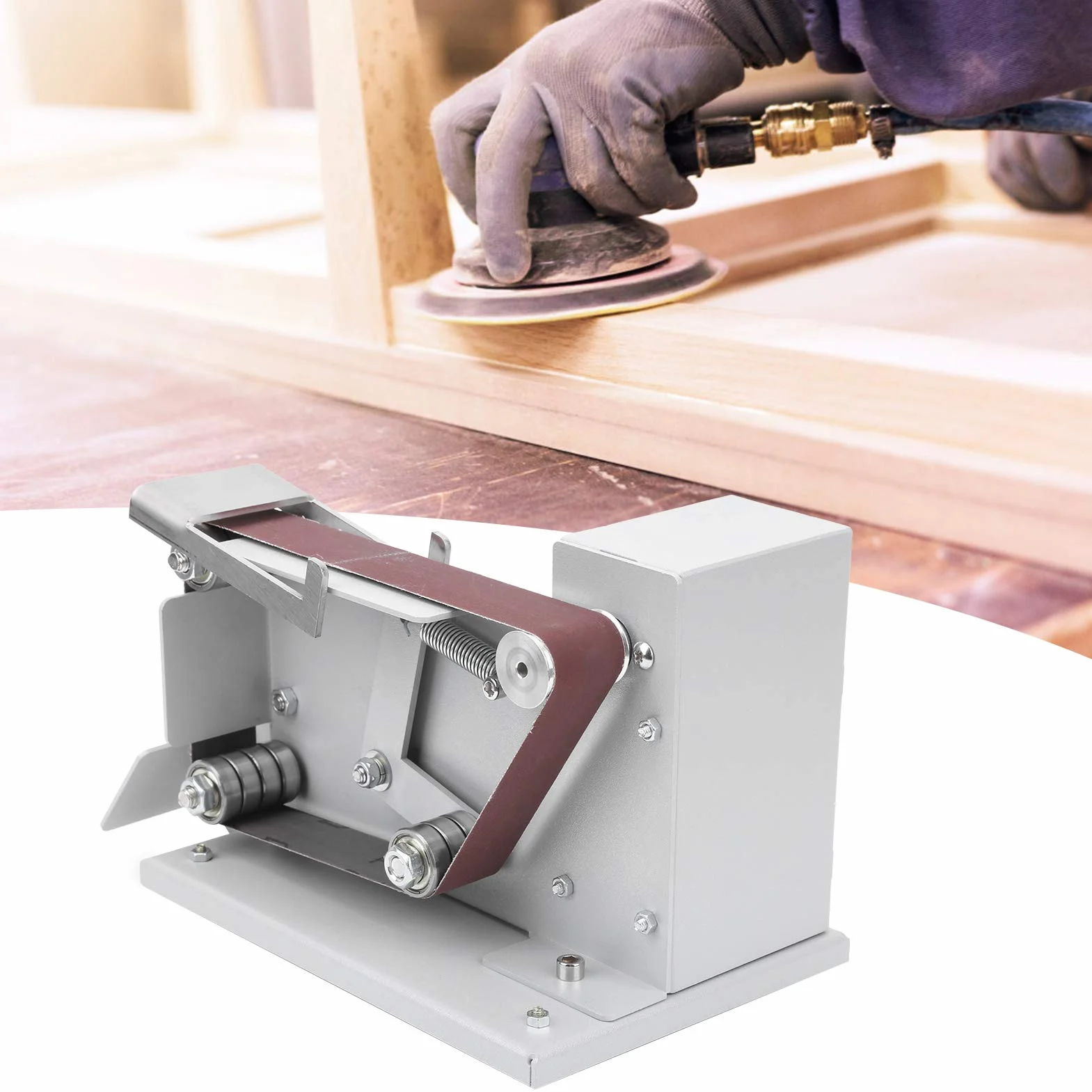 Amoladora de Banda Eléctrica Mini Amoladora Plana con Rodamiento Doble Incorporado y 10 Cinturones Abrasivos para Metal, Madera, Plástico, Aluminio (Enchufe de la UE)