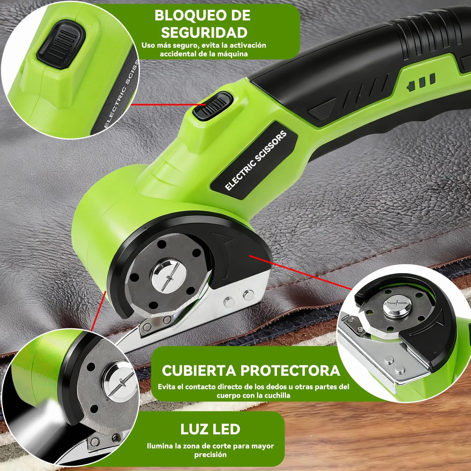 Cortadora de Tijera Eléctrica Inalámbrica, 4,2V Recargable Tijeras Electrica Costura con batería de 2000 mAh y 2 cuchillas para papel, cartón, alfombra, cuero, fieltro