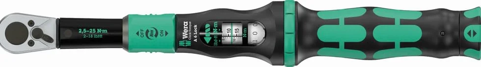 Wera Click-Torque Lock A 6 Llave dinamométrica, ajustable, función Torque Lock, carraca de conmutación, apriete hacia la derecha, 2,5-25 Nm, 1/4" x 2.5-25 Nm