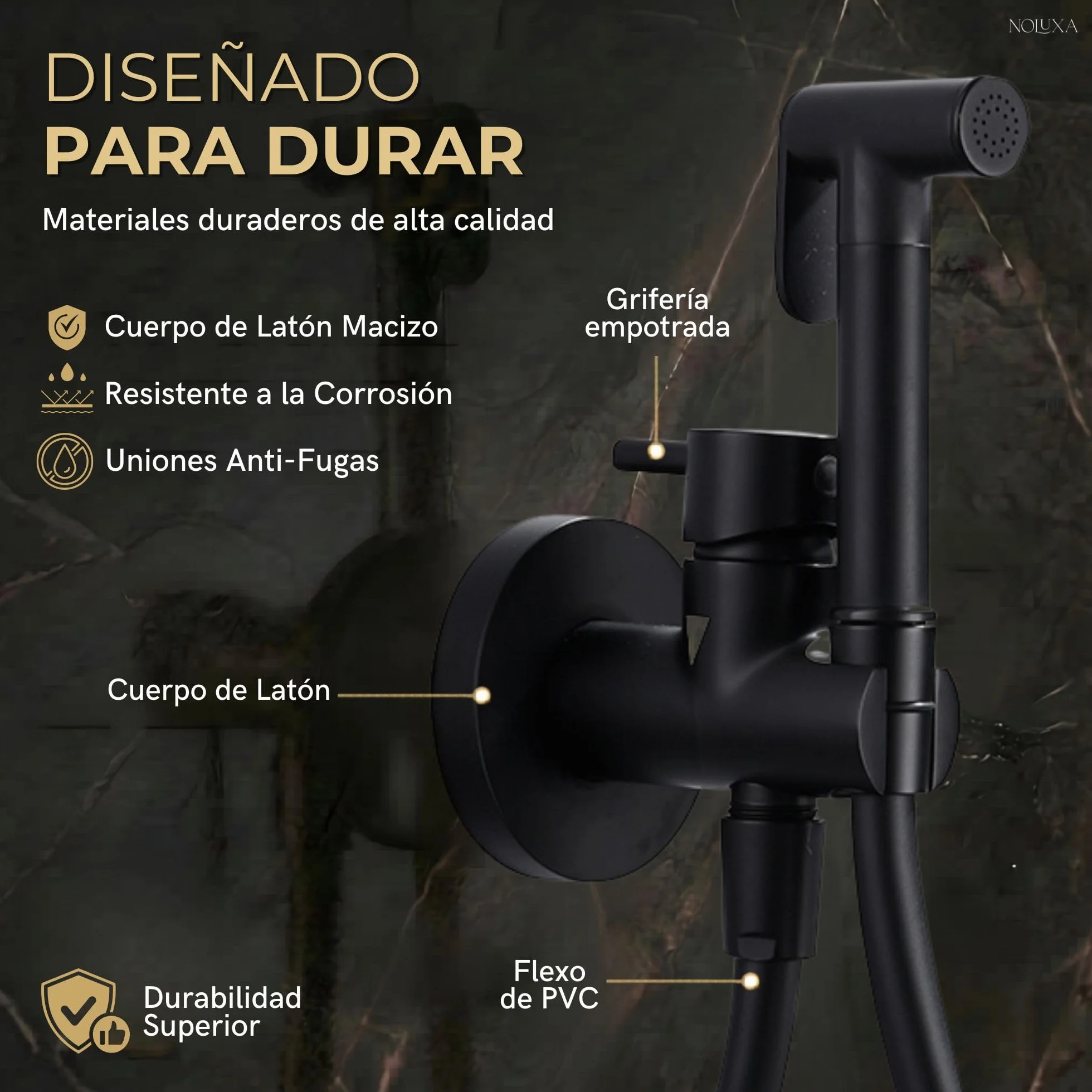IMEX - Ducha Bidet Agua Fría y Caliente Color Negro Mate | Grifo Bidet Empotrado para WC | Ducha Higiénica Monomando para Inodoro | Grifería Sustituto de Bidé | Serie Munich