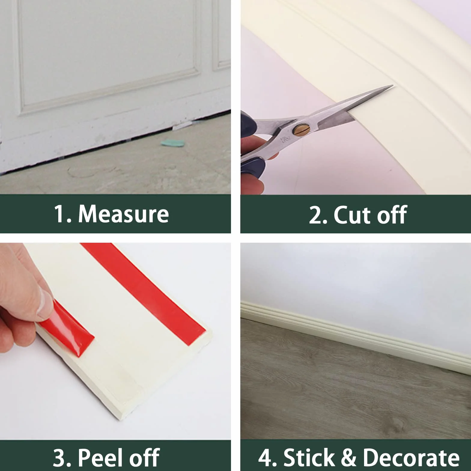 Borde de zócalo endurecido mejorado | Base de pared de vinilo de diseño autoadhesivo despegar y pegar | Tiras de calafateo y moldura para piso, guardasilla y más, 5 m x 98 mm