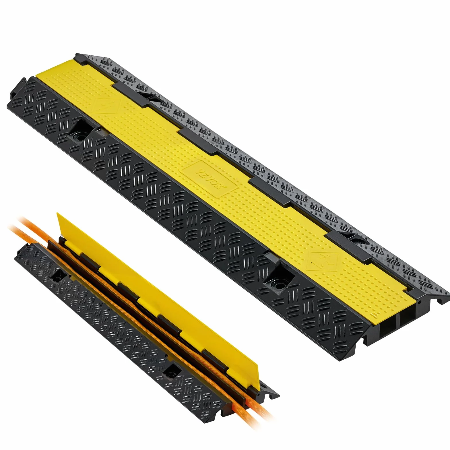 VEVOR Protector de Cables para Suelo de 2 Canales 32 x 31 mm Rampa de Protección de Cable 9979 kg Caucho