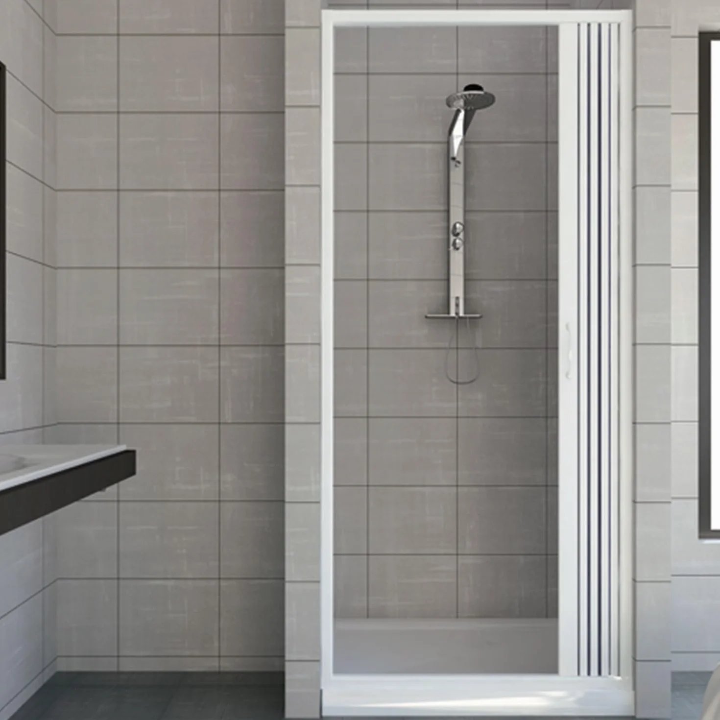 Puerta de ducha de plástico PVC, mod.Vergine con apertura lateral, blanco