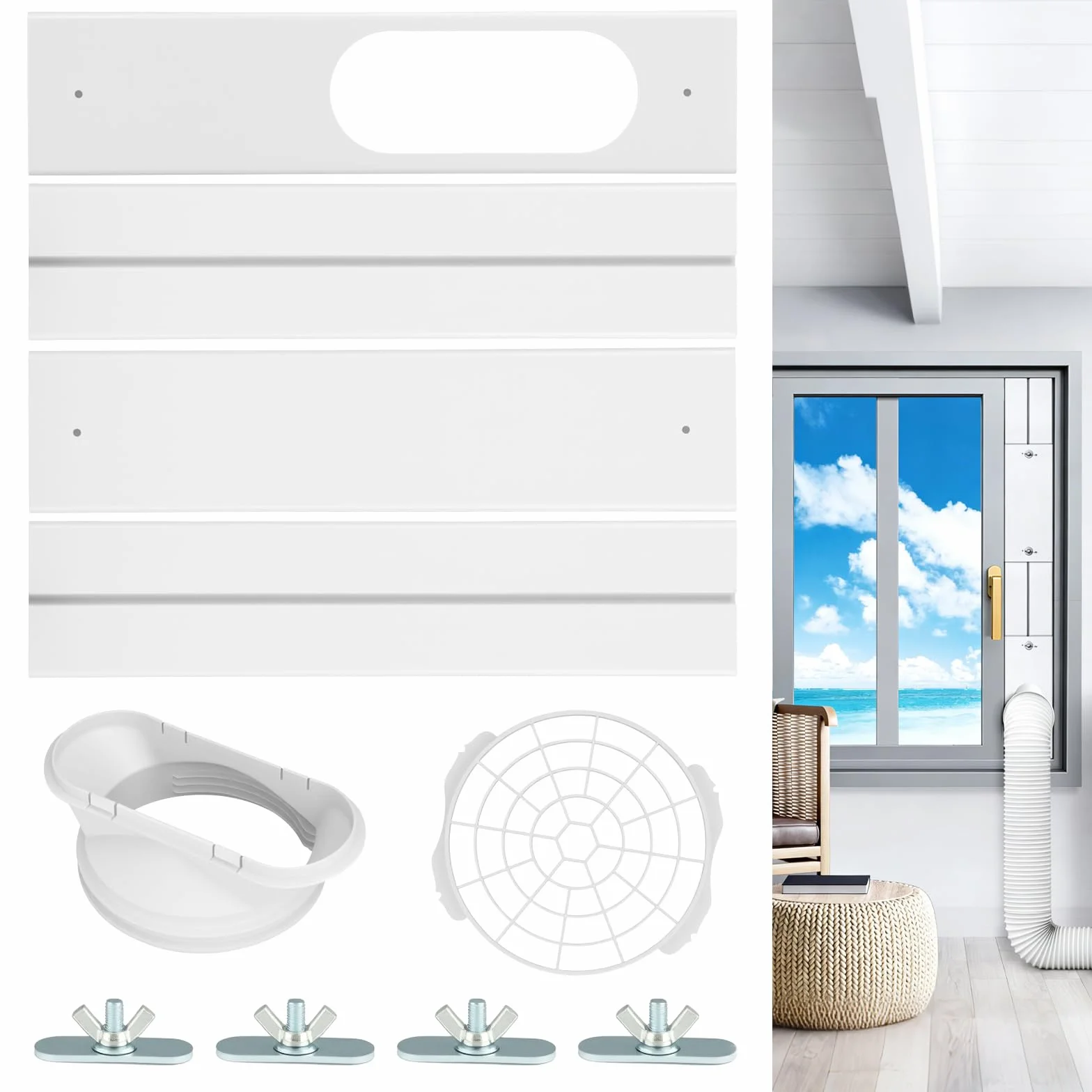 Kit de Ventana de Aire Acondicionado Portátil, Adaptador Ventana Aire Acondicionado, Placa Sellado Ventana Ajustable para Aire Acondicionado Móvil, Manguera de Aire Acondicionado Portátil