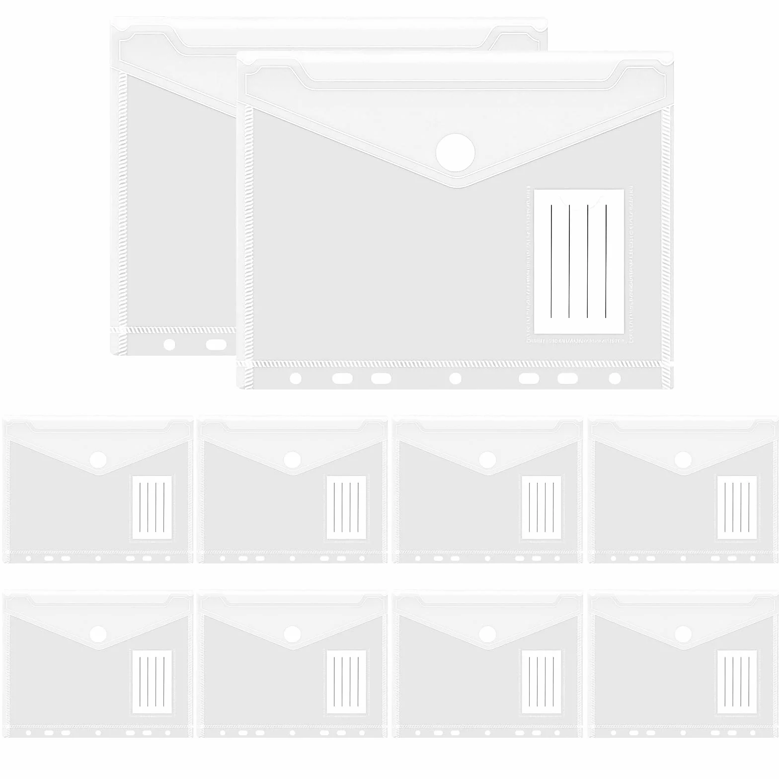 VOSSOT 10 PCS Portadocumentos A5 con Etiqueta, Carpeta A5 Transparente de Plástico PP Impermeable, Fundas de Plástico a5 con 7 Agujeros, Sobres de Plásticos Pequeños para Oficina, Escuela y Hogar