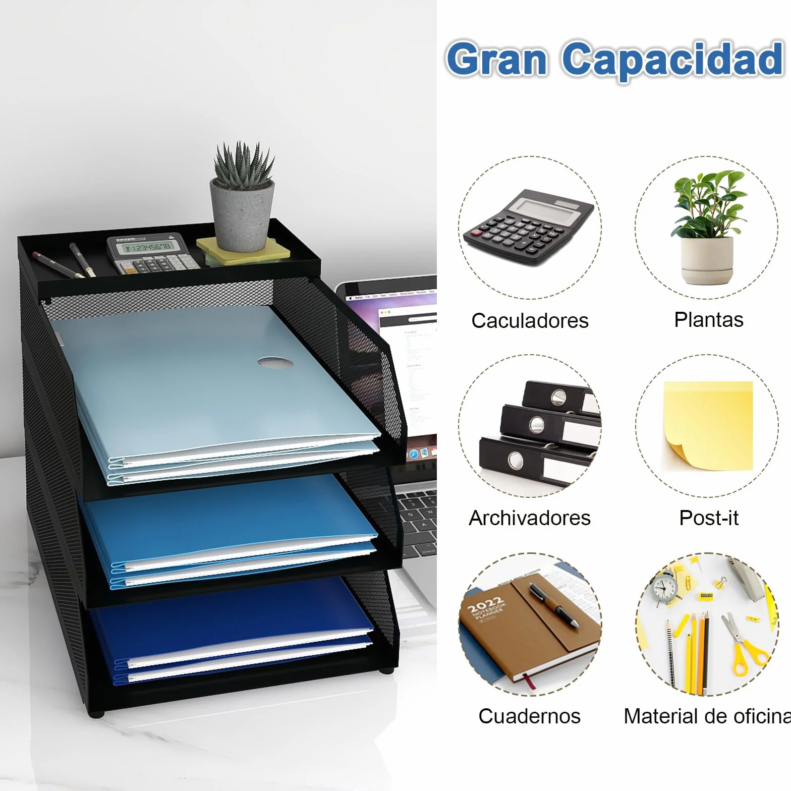 PUNCIA Bandeja para Cartas A4 3 Bandejas Metal Escritorio Organizador de Archivos Negro
