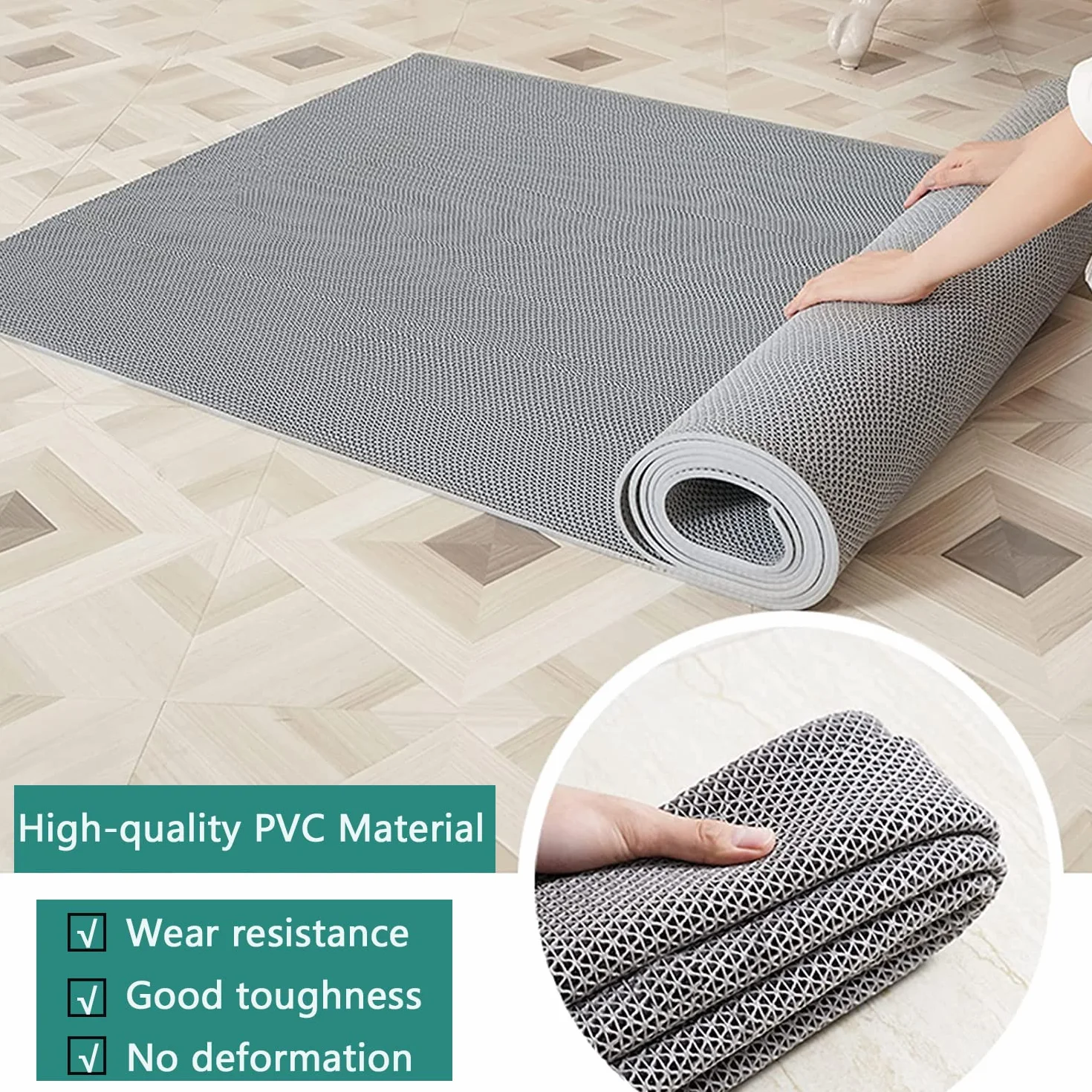 Alfombra antideslizante para exteriores, 3 x 0,9 m, drenaje antideslizante, para suelos de jardín, exteriores, alfombra de goma resistente para baño, piscina, hoteles, cocina (gris)