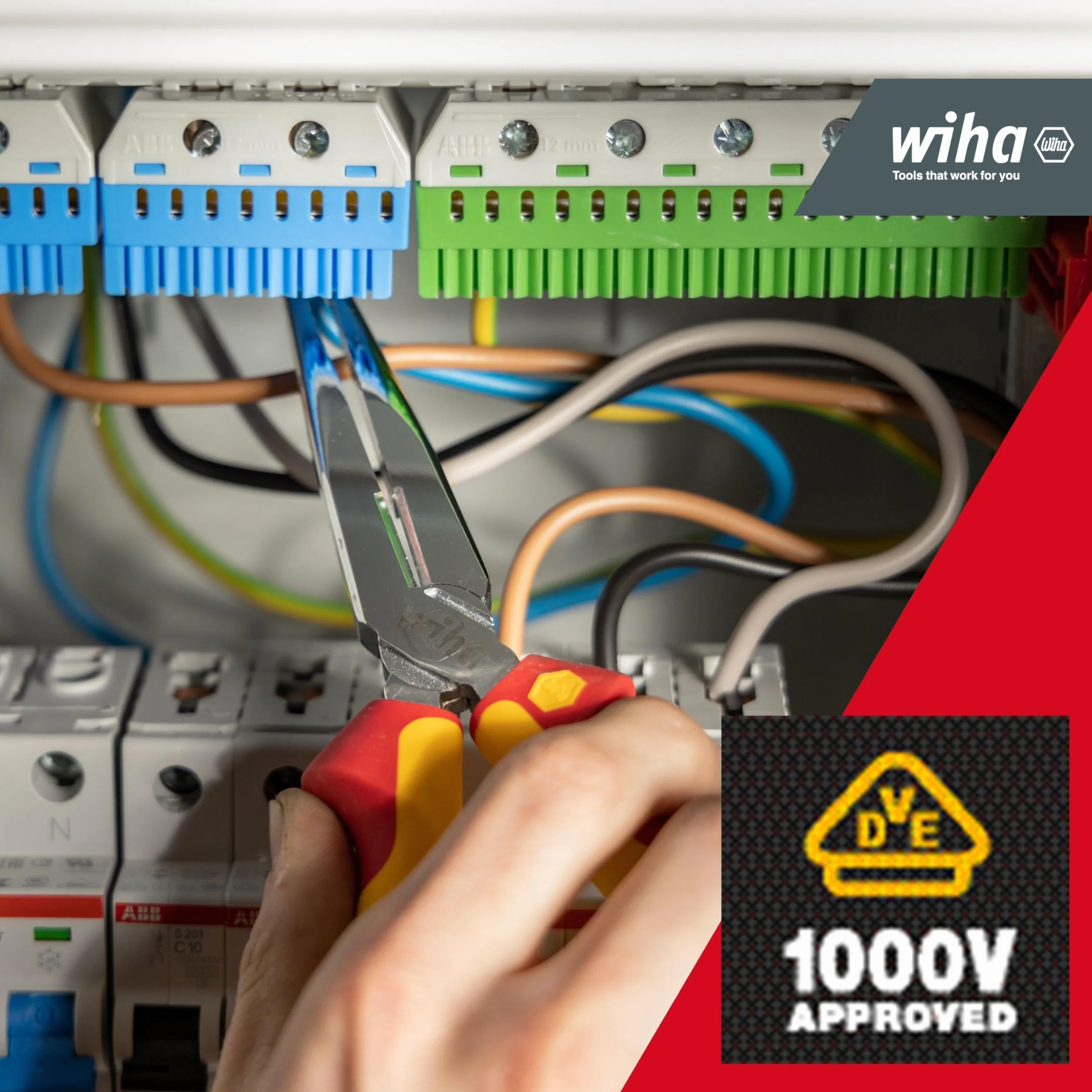 Wiha Alicates de boca semi-redonda Professional electric con filo de corte, con forma recta 200 mm, 8" (27423)