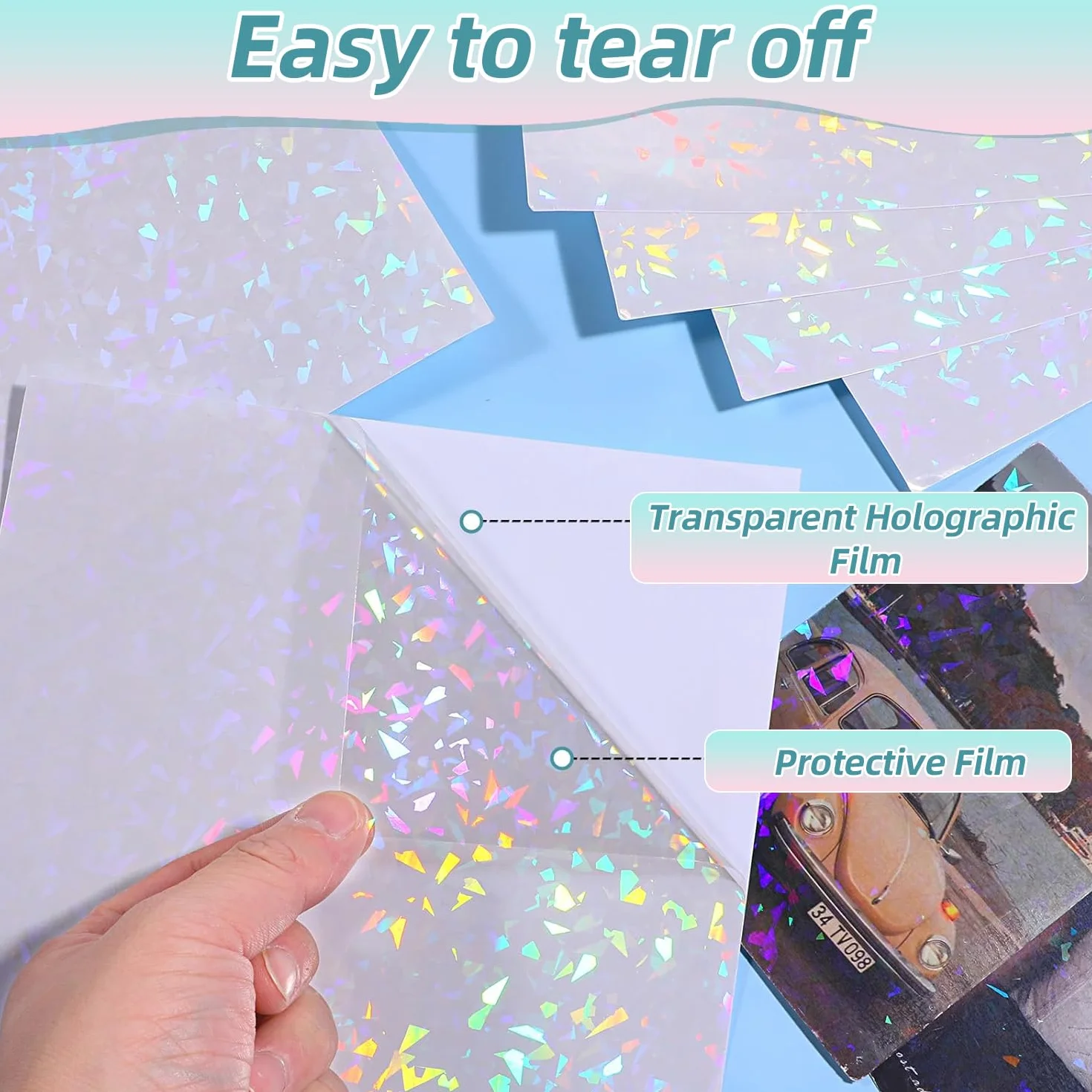 Papel Adhesivo Holográfico A4 50mic Película Transparente Impermeable Laminado en Frío 20 Piezas Vidrio Roto