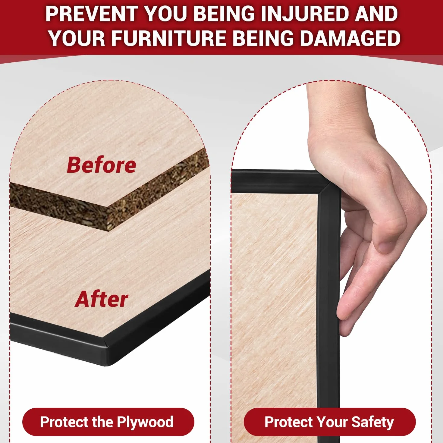 Borde de goma, protector de borde de canal en U flexible autoadhesivo de 10 mm para madera contrachapada, mesas, escritorios, armarios, encimera, borde ancho en forma de U, bandas de borde, 6m
